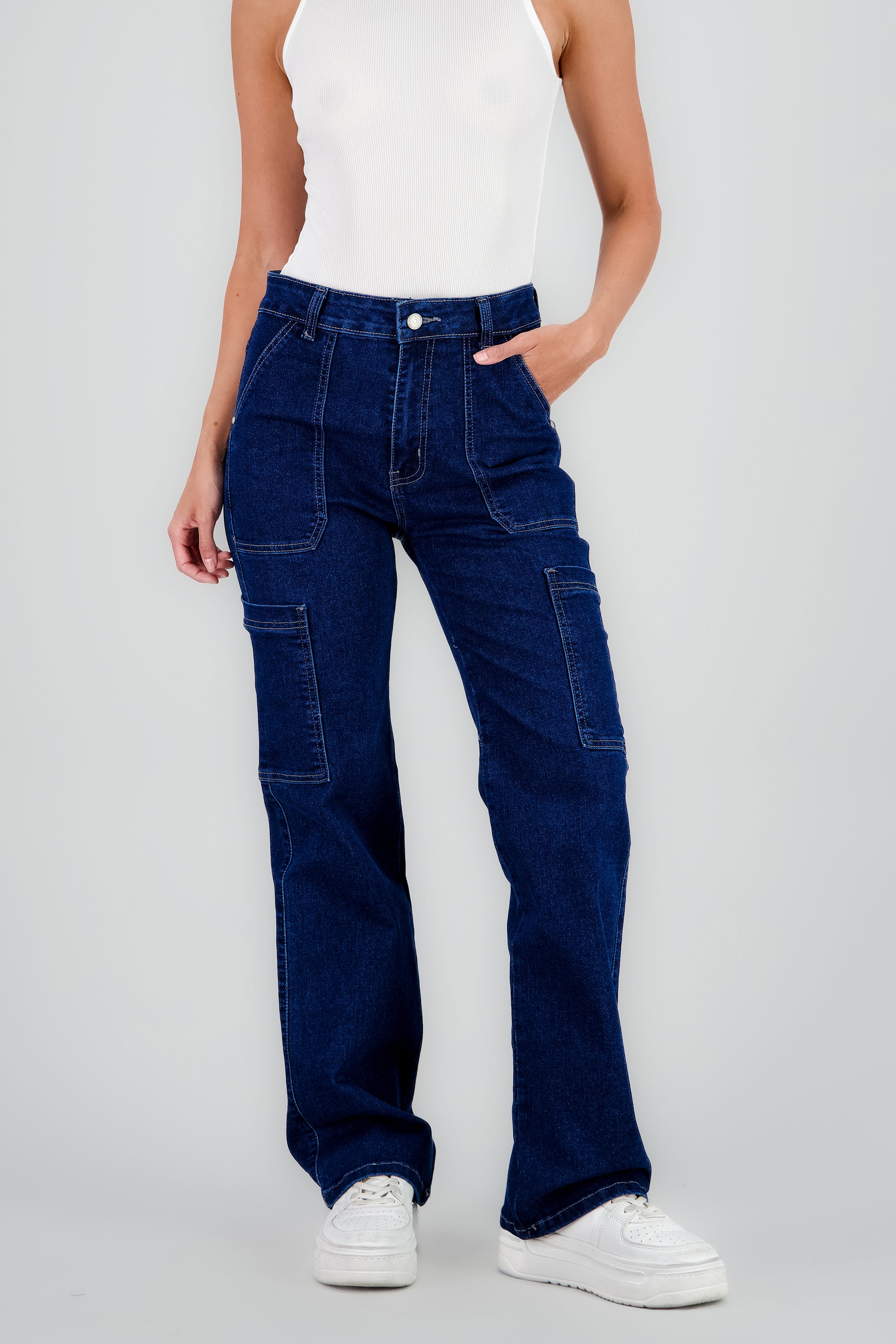 Jeans straight cargo bolsas STONE