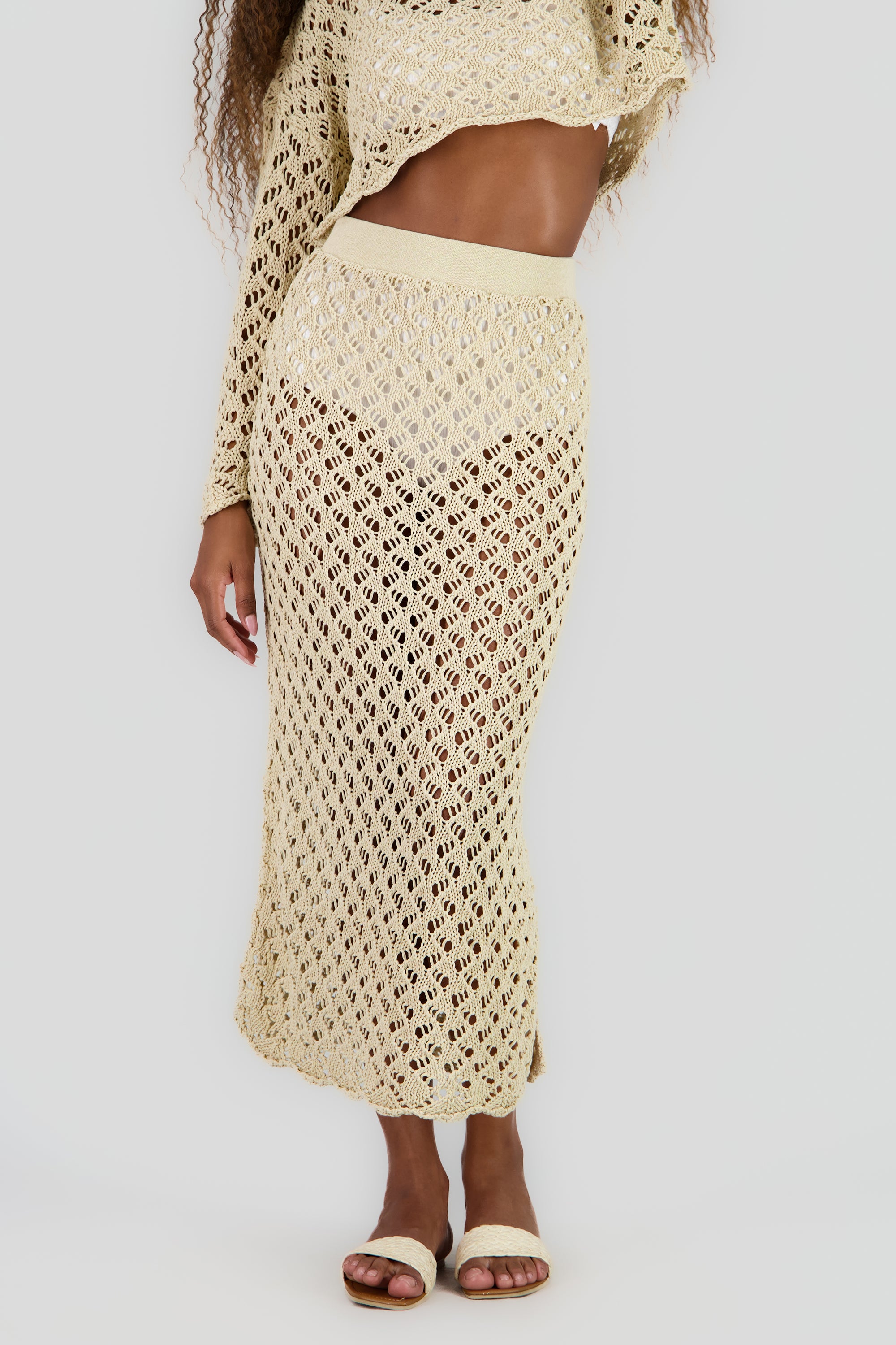 Falda maxi crochet KHAKI