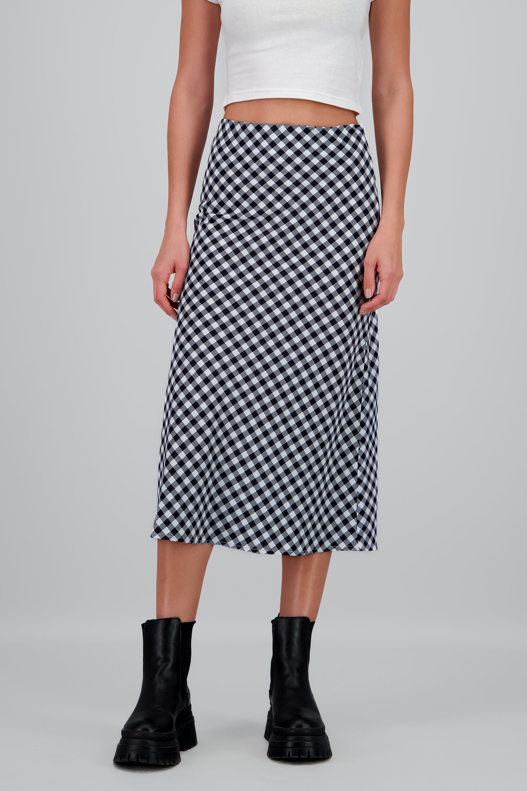 Falda cuadros midi NEGRO BLANCO