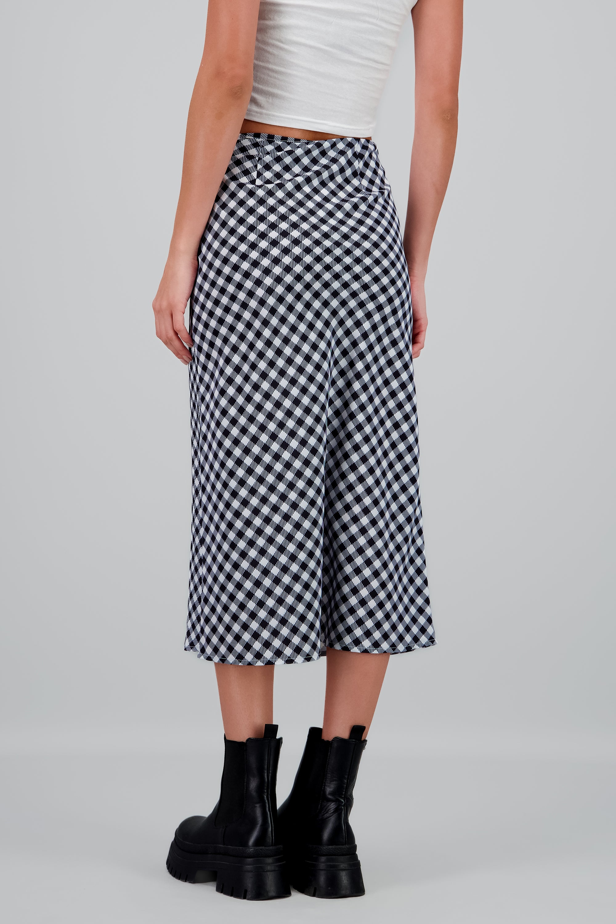 Falda cuadros midi NEGRO BLANCO