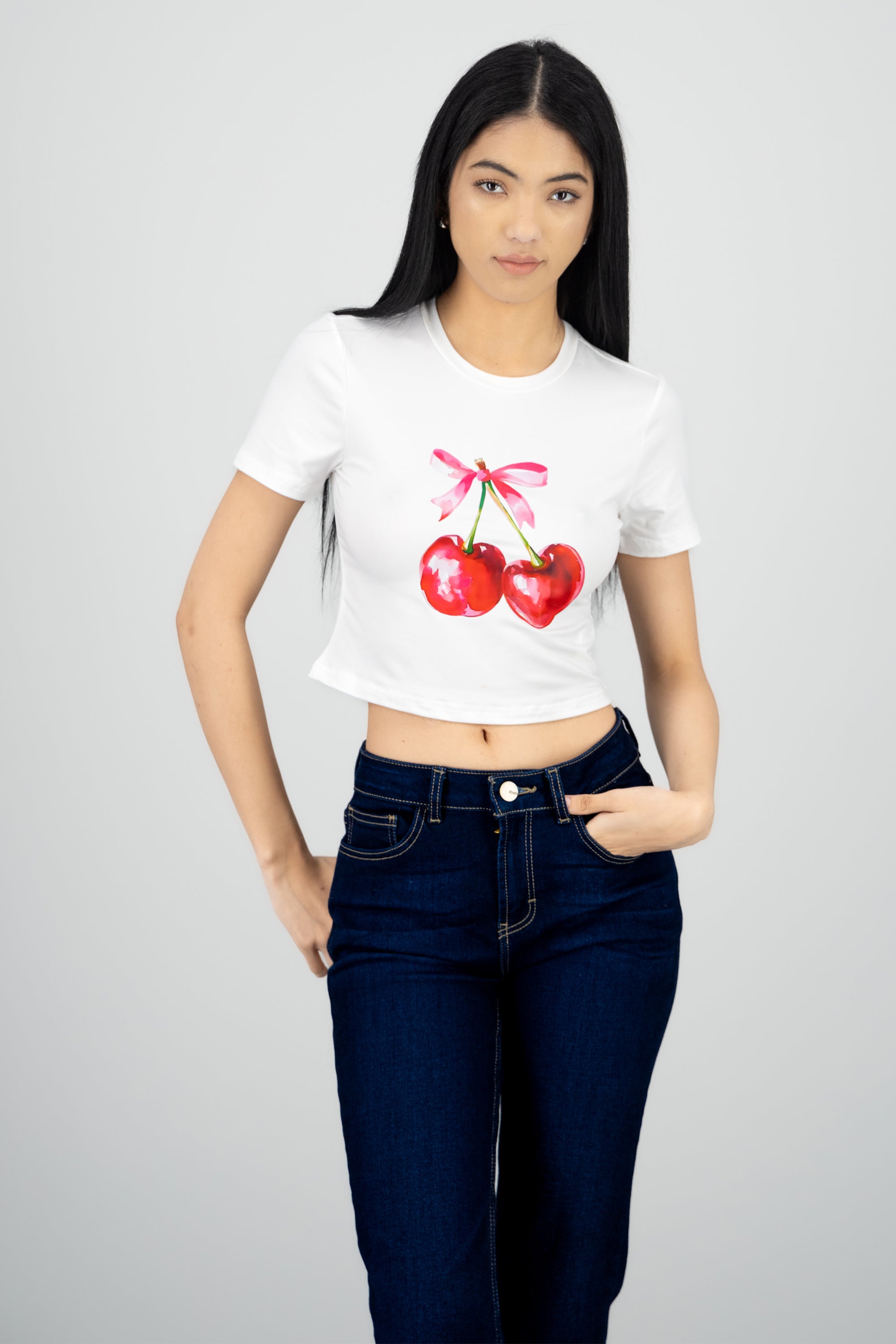 Playera estampada cerezas BLANCO