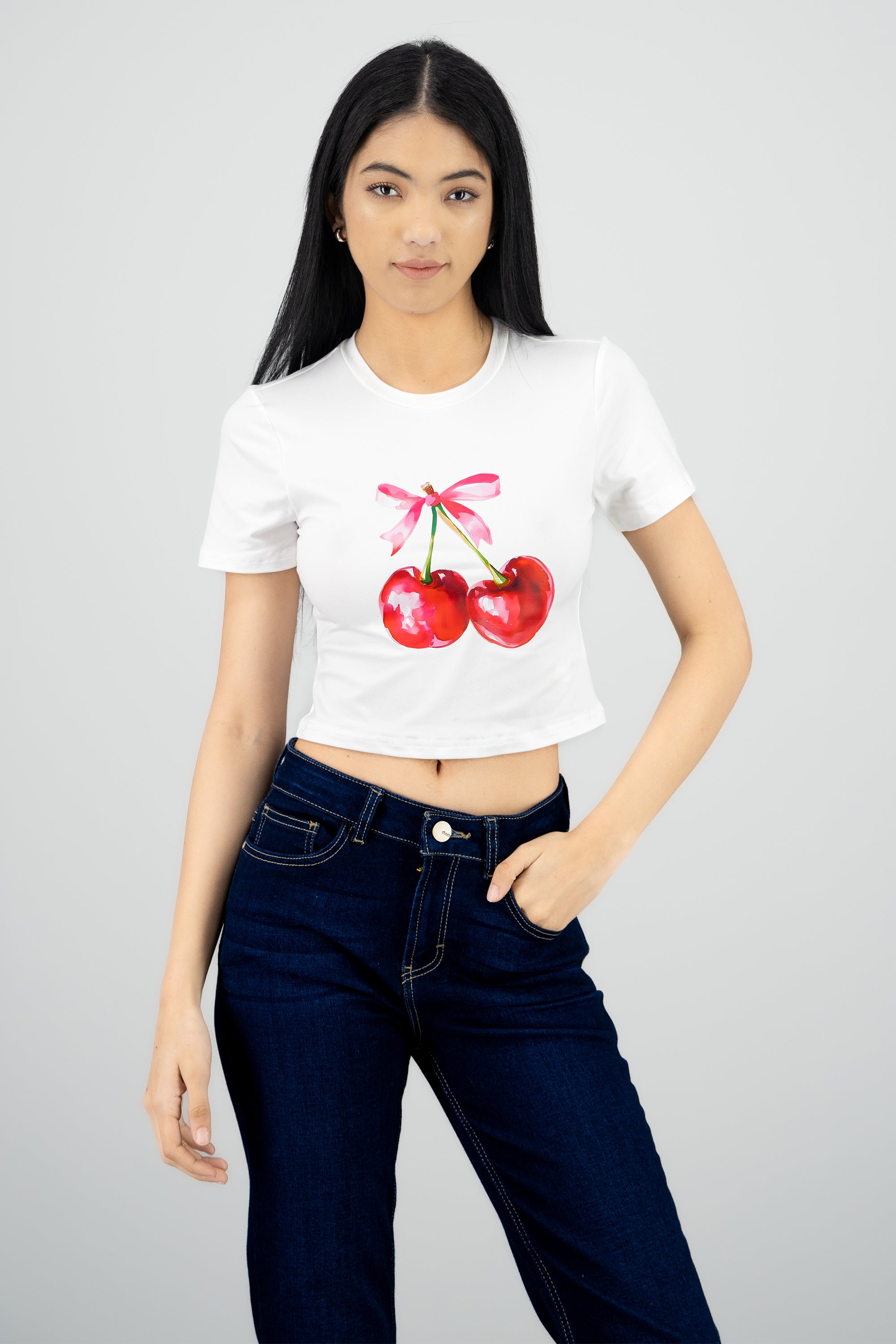 Playera estampada cerezas BLANCO