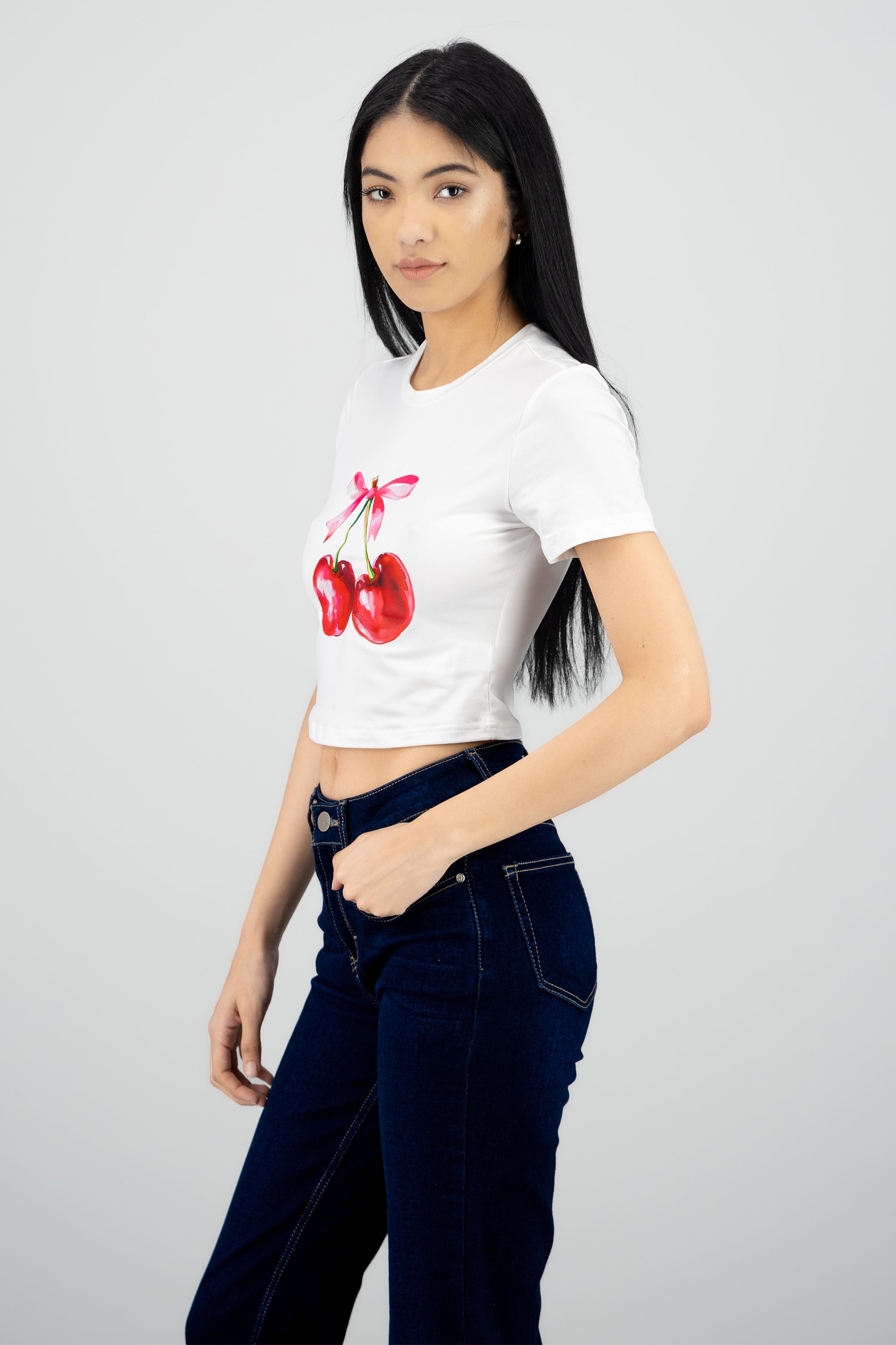 Playera estampada cerezas BLANCO