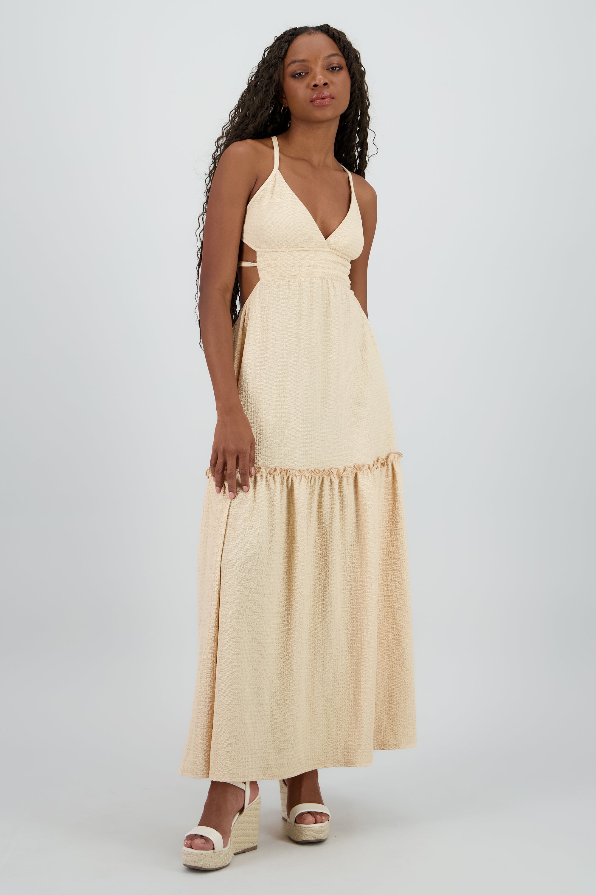 Vestido maxi espalda escote BEIGE