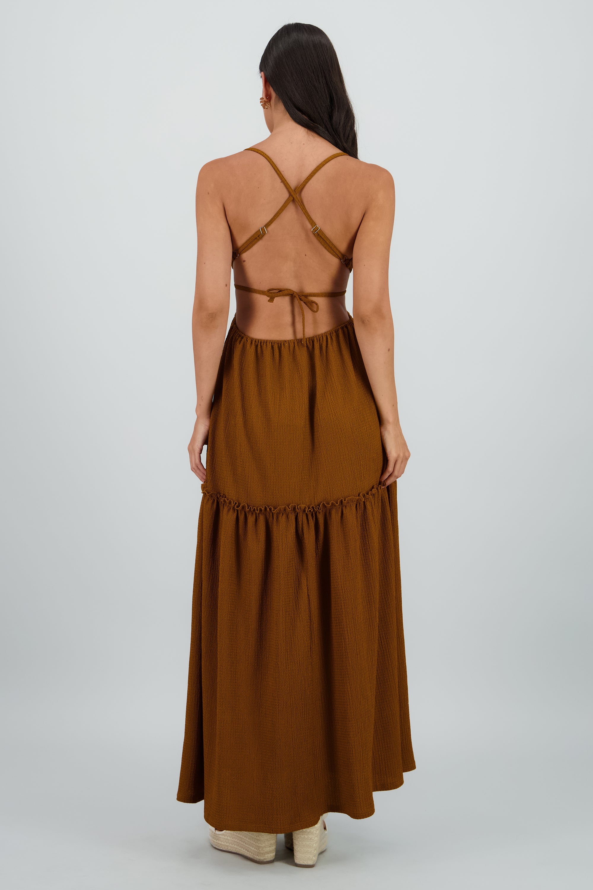 Vestido maxi espalda escote KHAKI