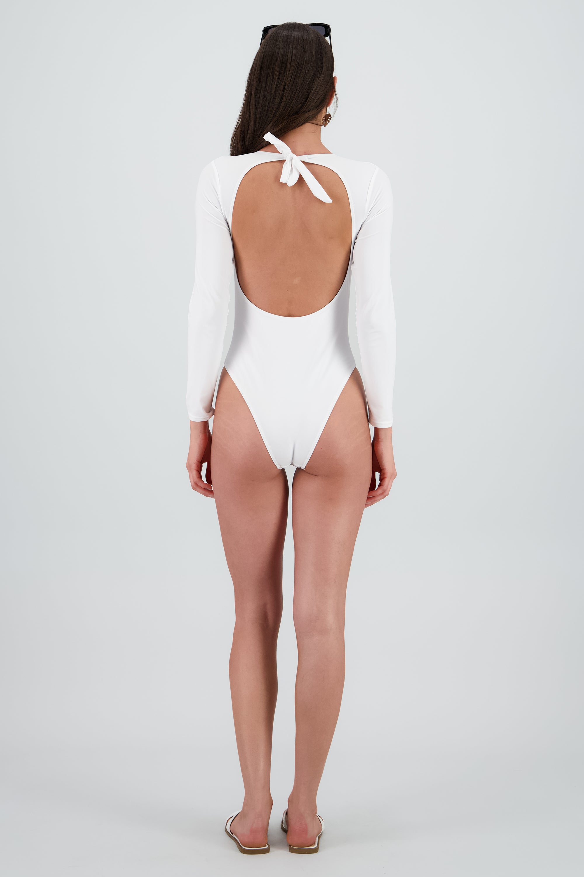 Traje de baño estampado flores manga larga BLANCO