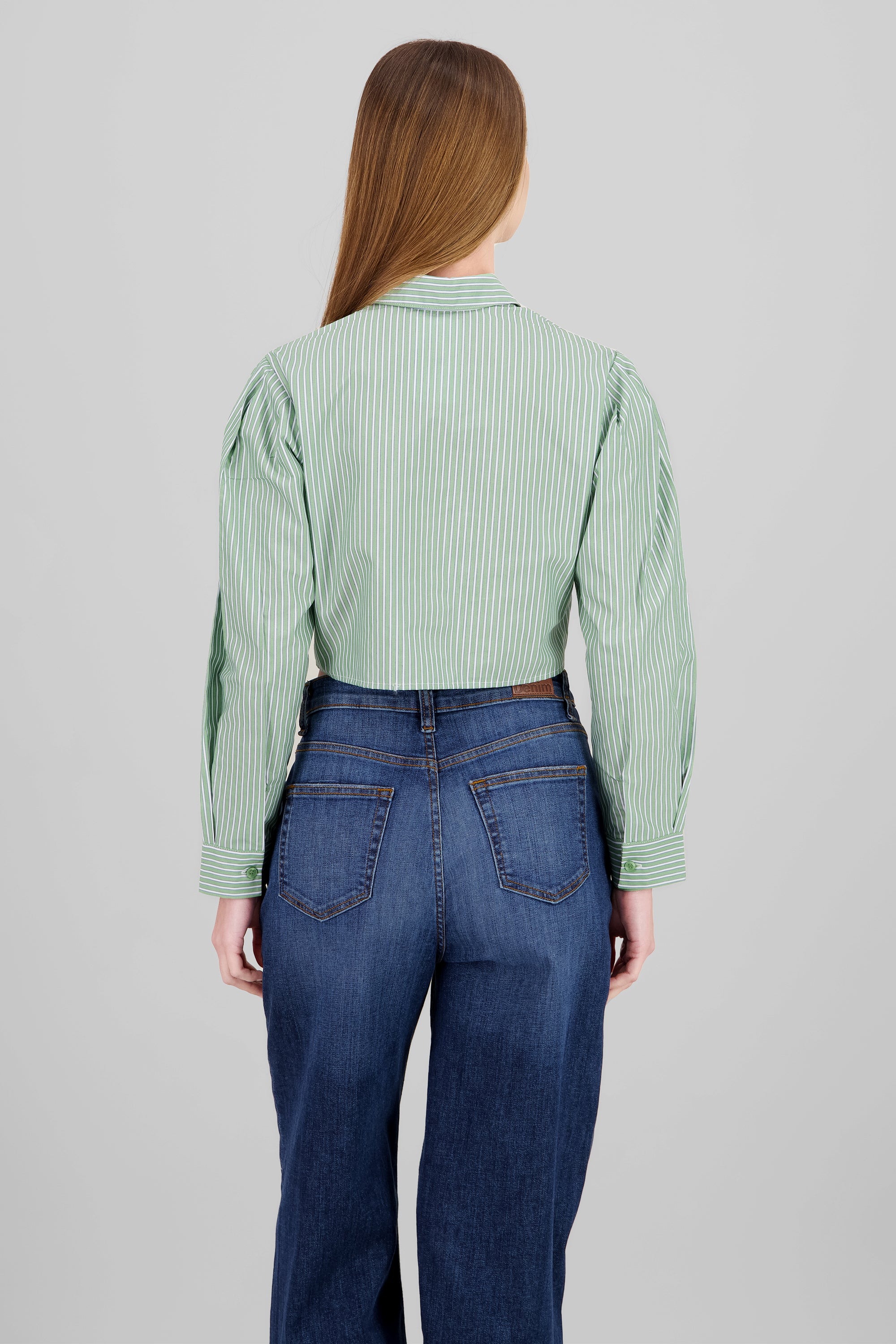 Camisa crop detalle botones manga larga VERDE COMBO