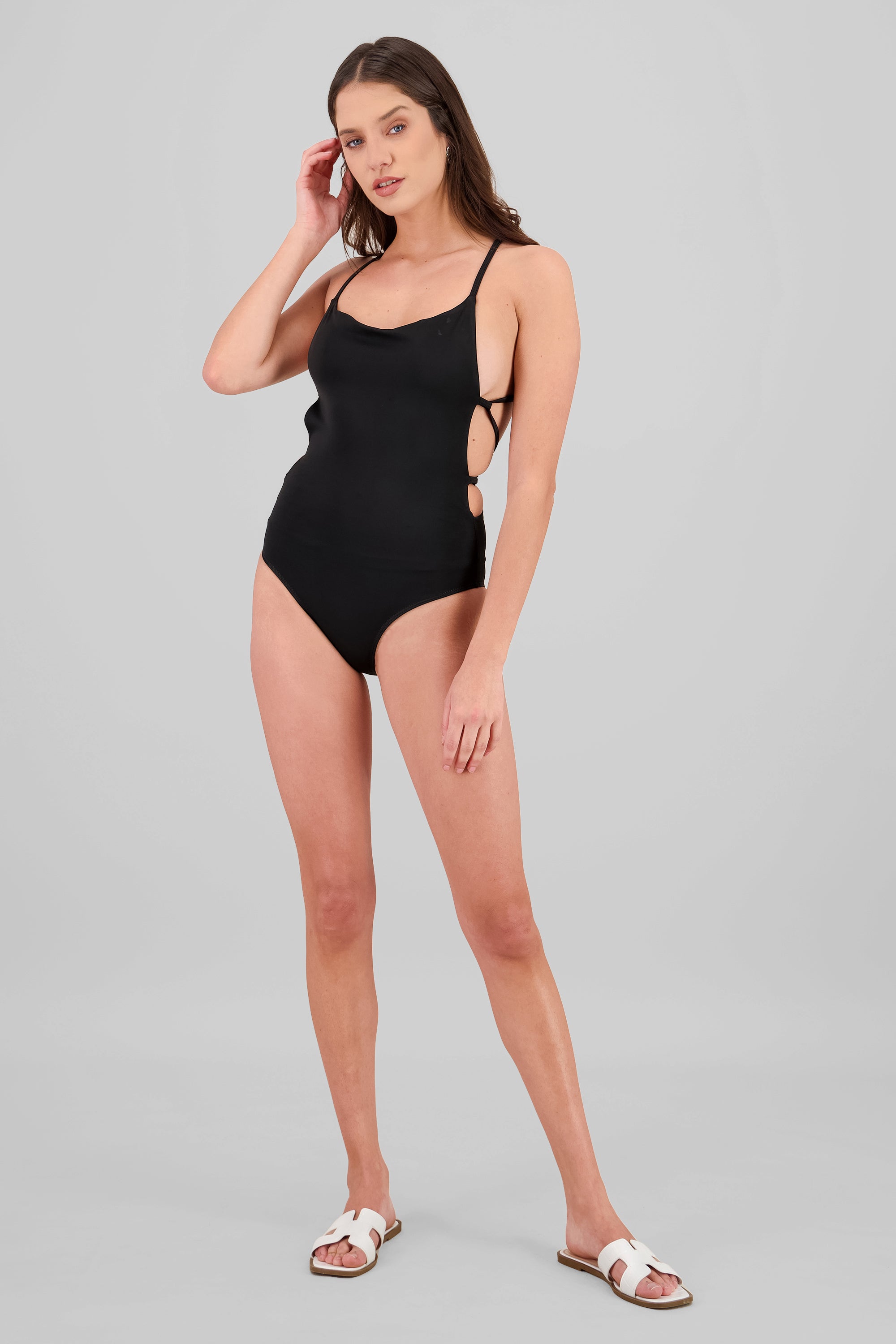 Traje de baño lace up espalda NEGRO