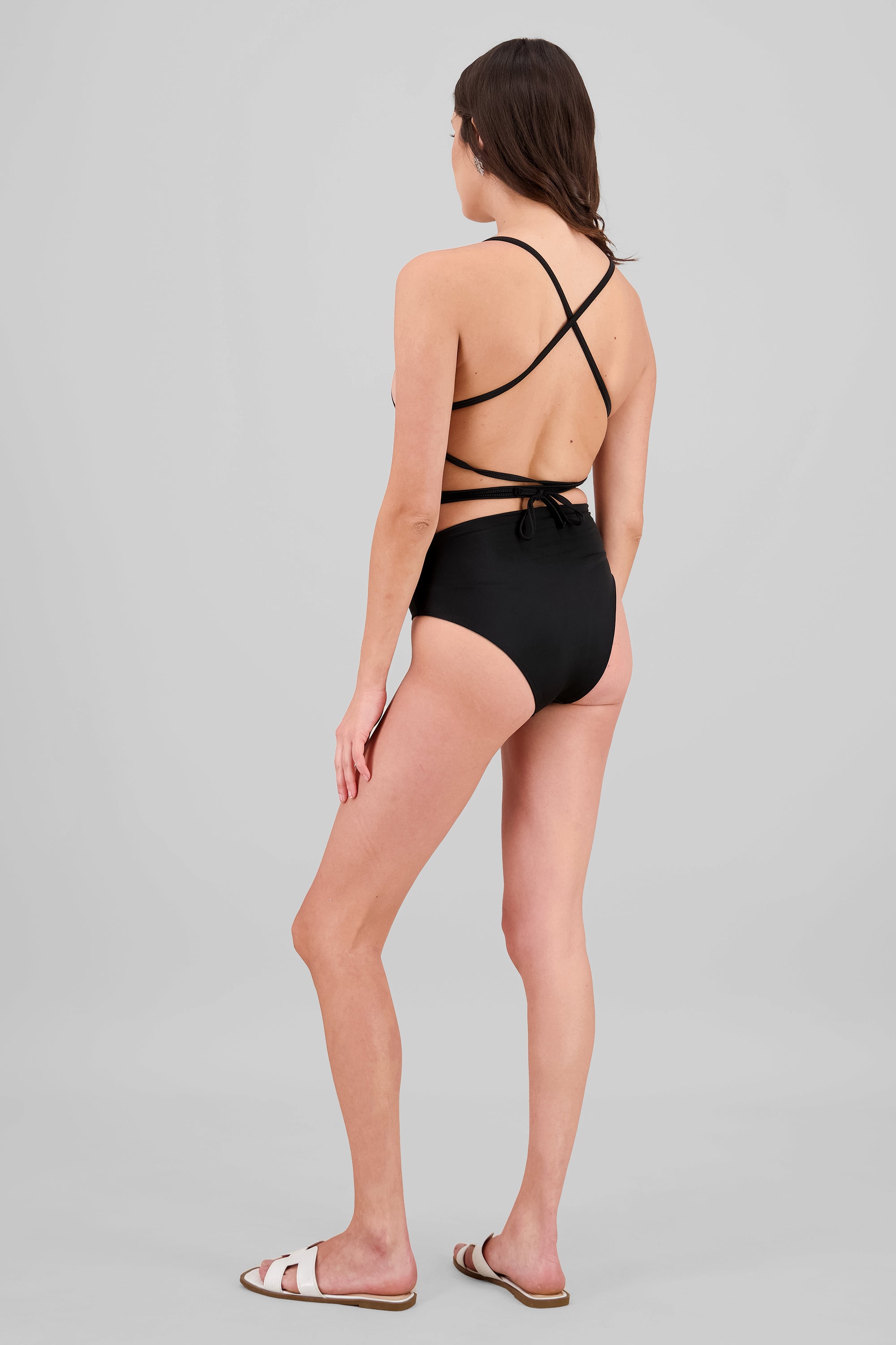 Traje de baño lace up espalda NEGRO