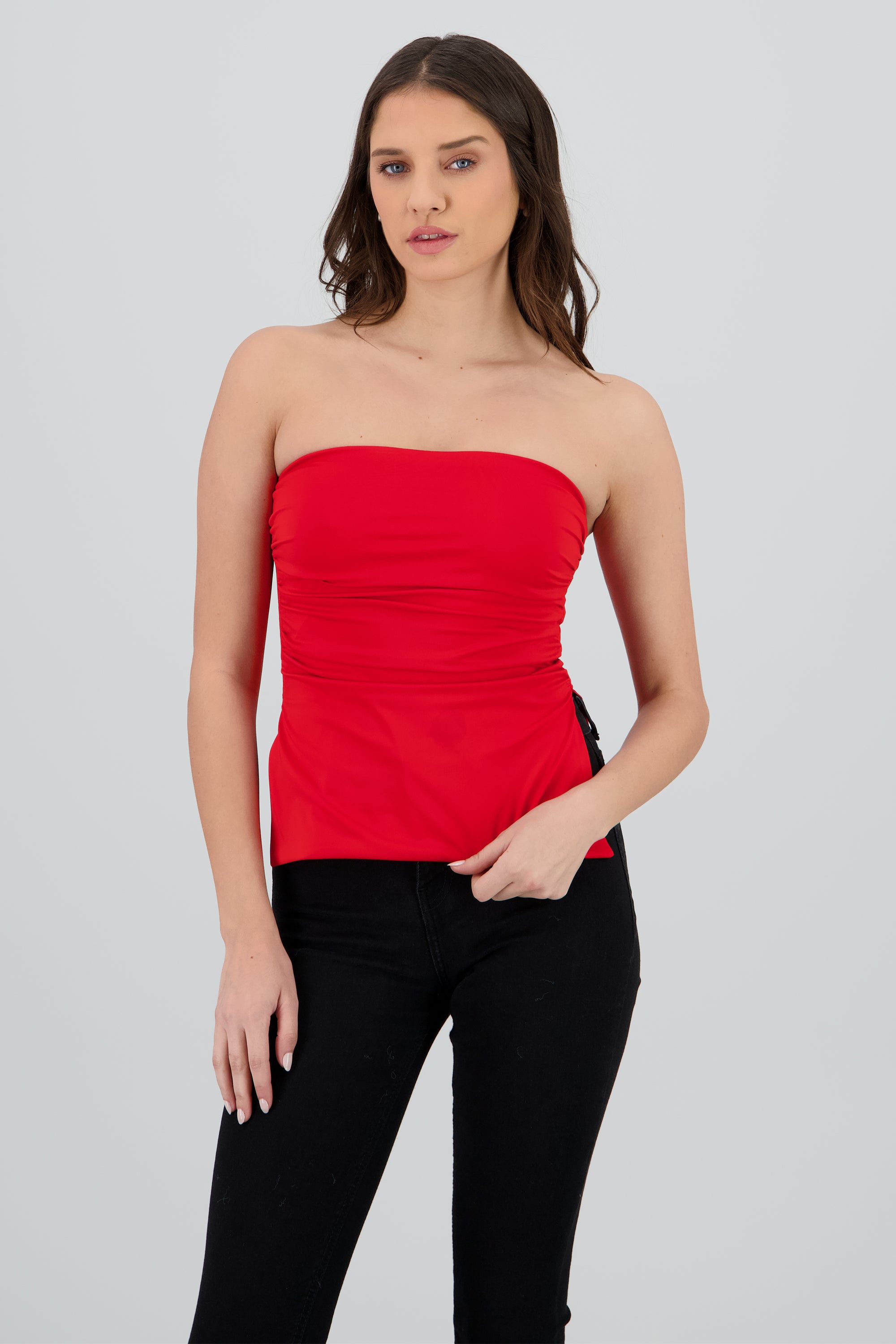 Top tubo drapeado con aberturas en costados ROJO CEREZA