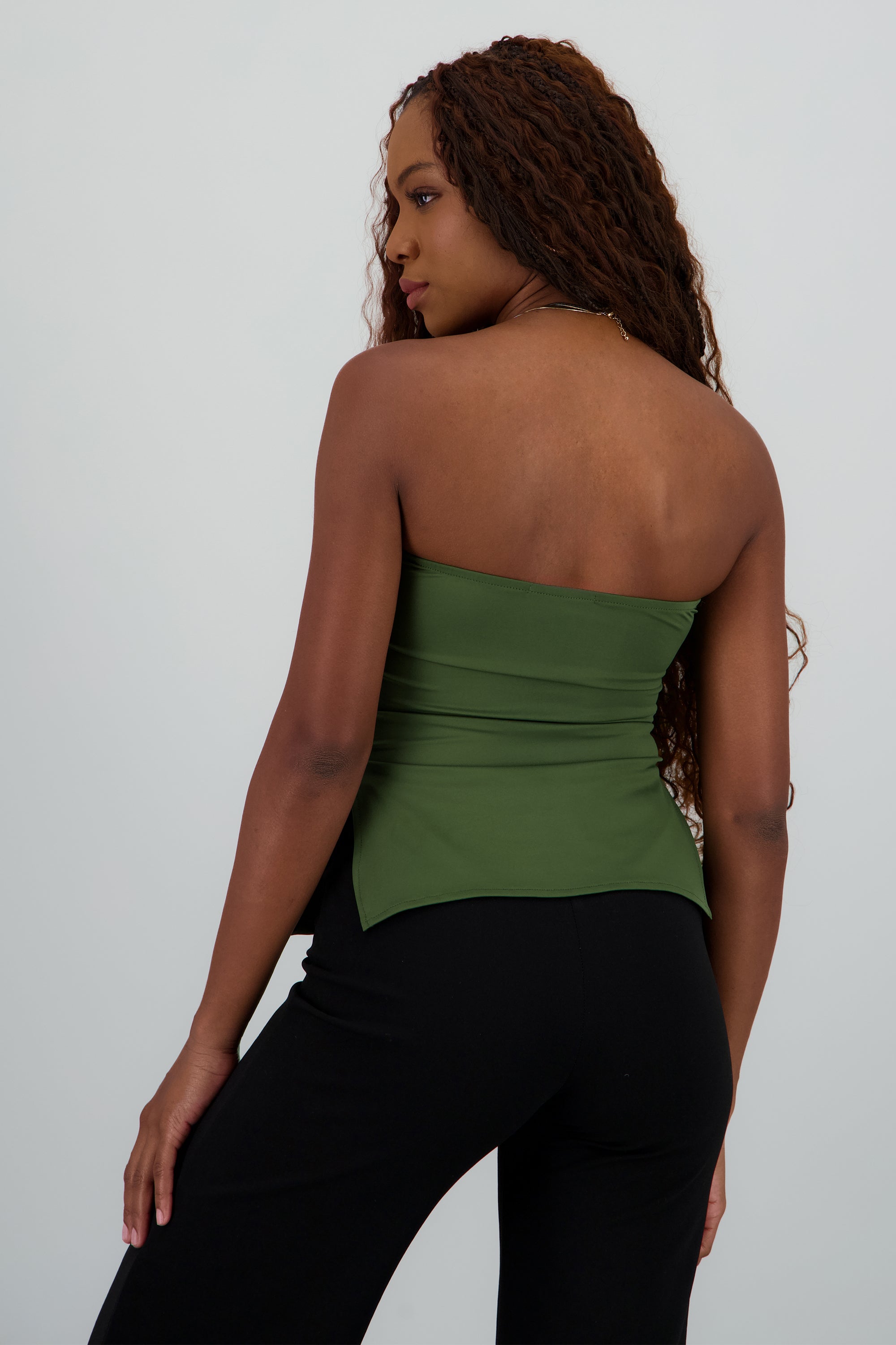 Top tubo drapeado con aberturas en costados VERDE CAZADOR