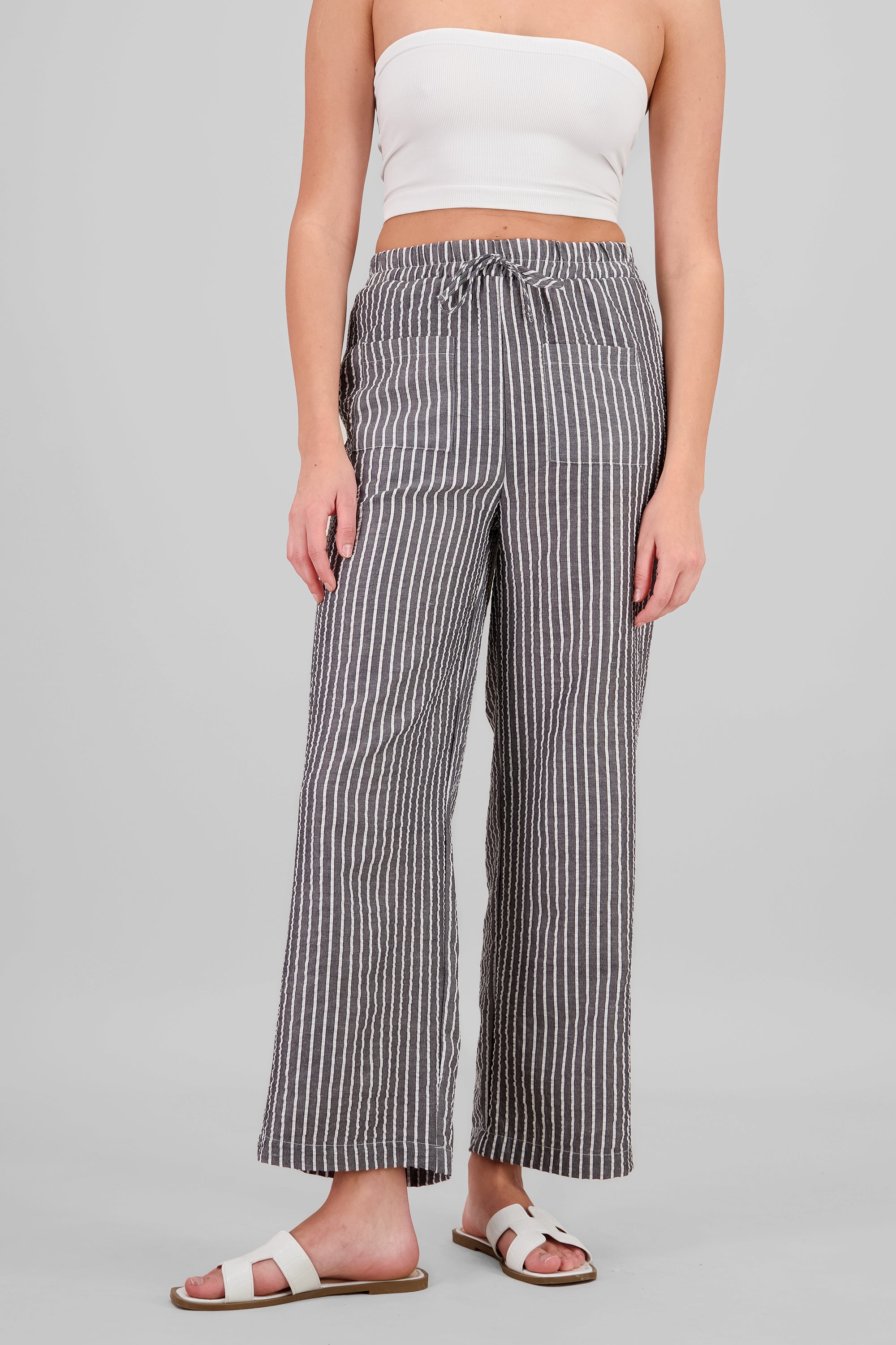 Pantalon recto rayas detalle textura BLANCO COMBO