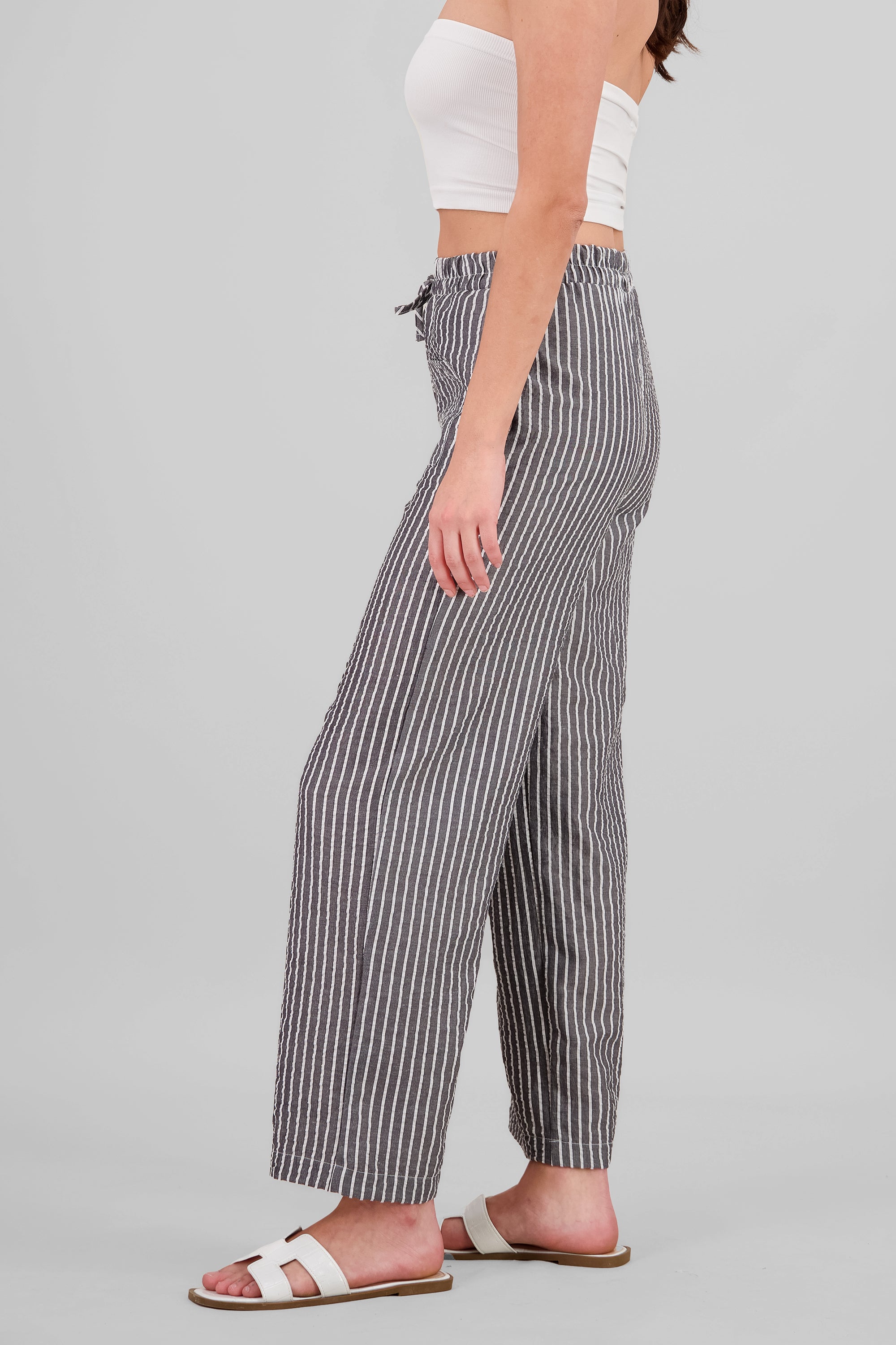 Pantalon recto rayas detalle textura BLANCO COMBO