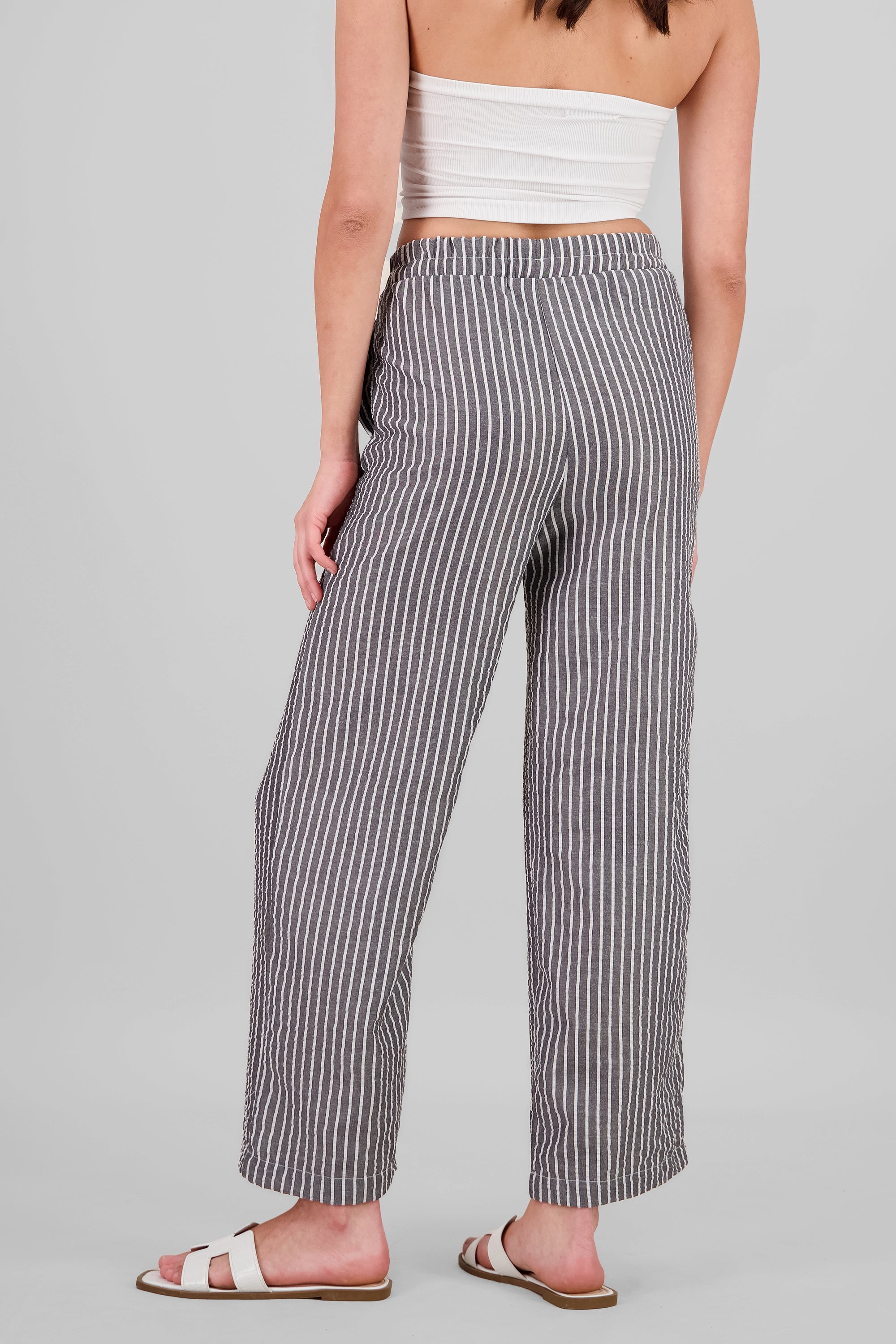 Pantalon recto rayas detalle textura BLANCO COMBO