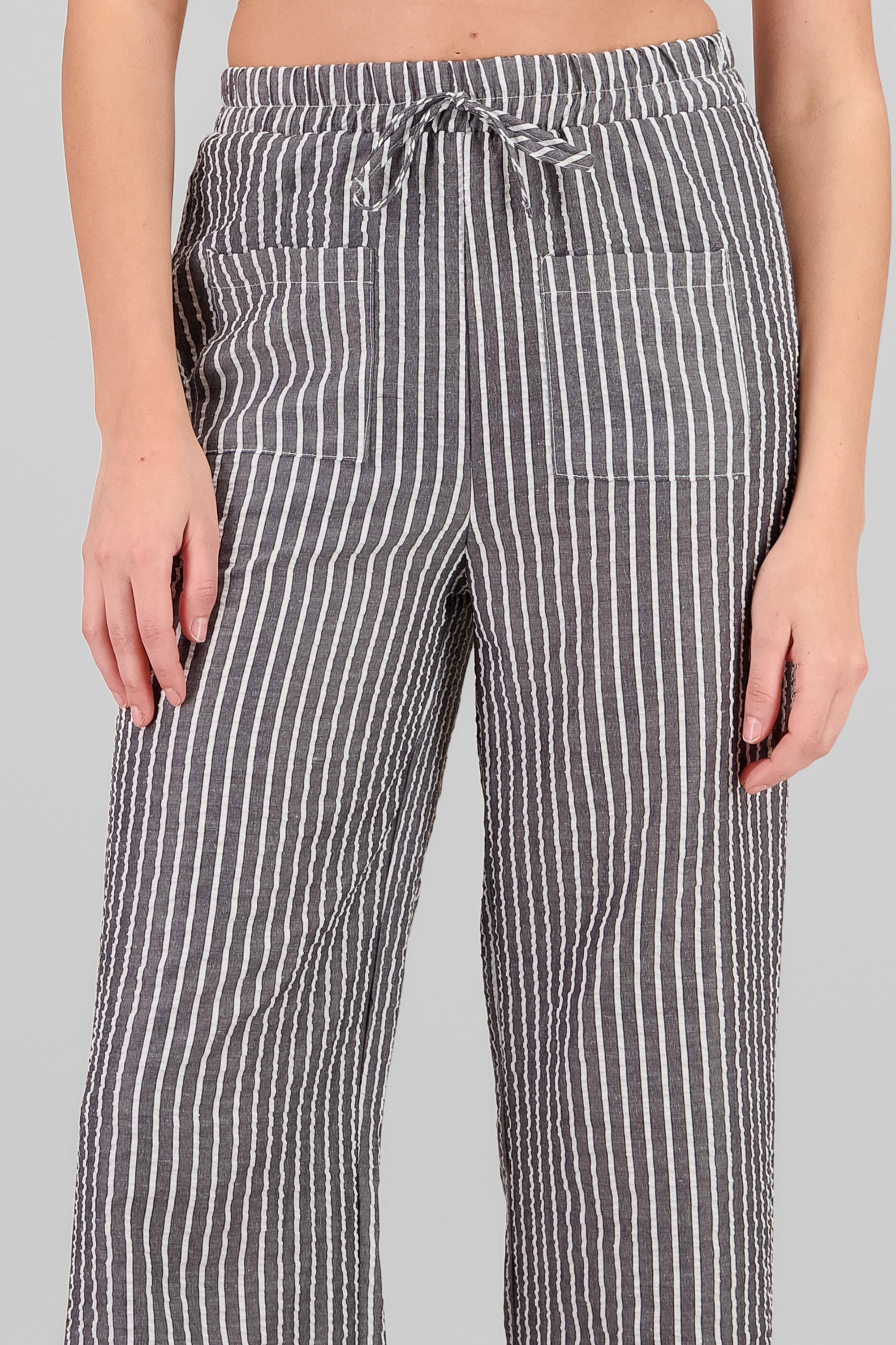 Pantalon recto rayas detalle textura BLANCO COMBO