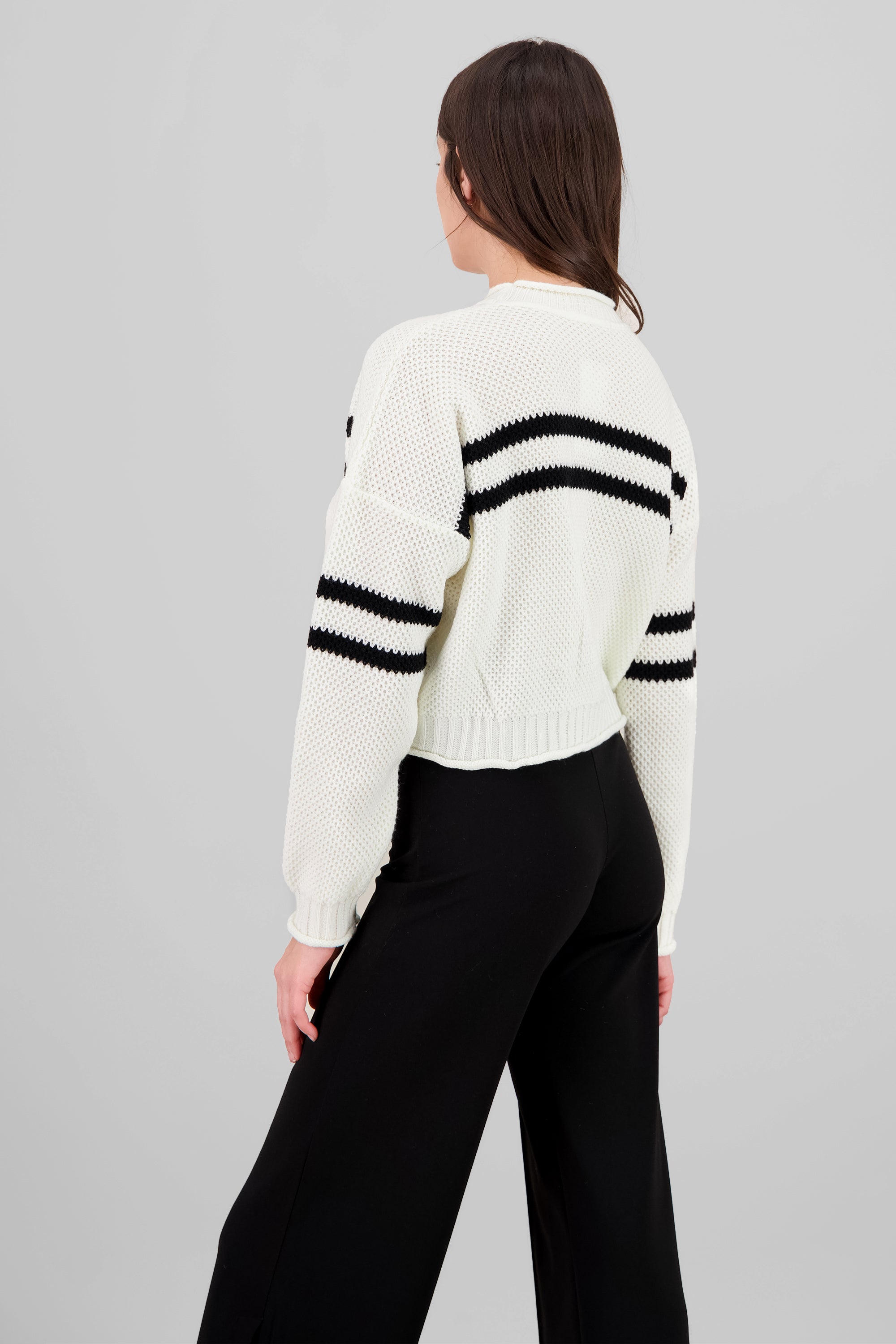 Sueter tejido ancho rayas BLANCO COMBO
