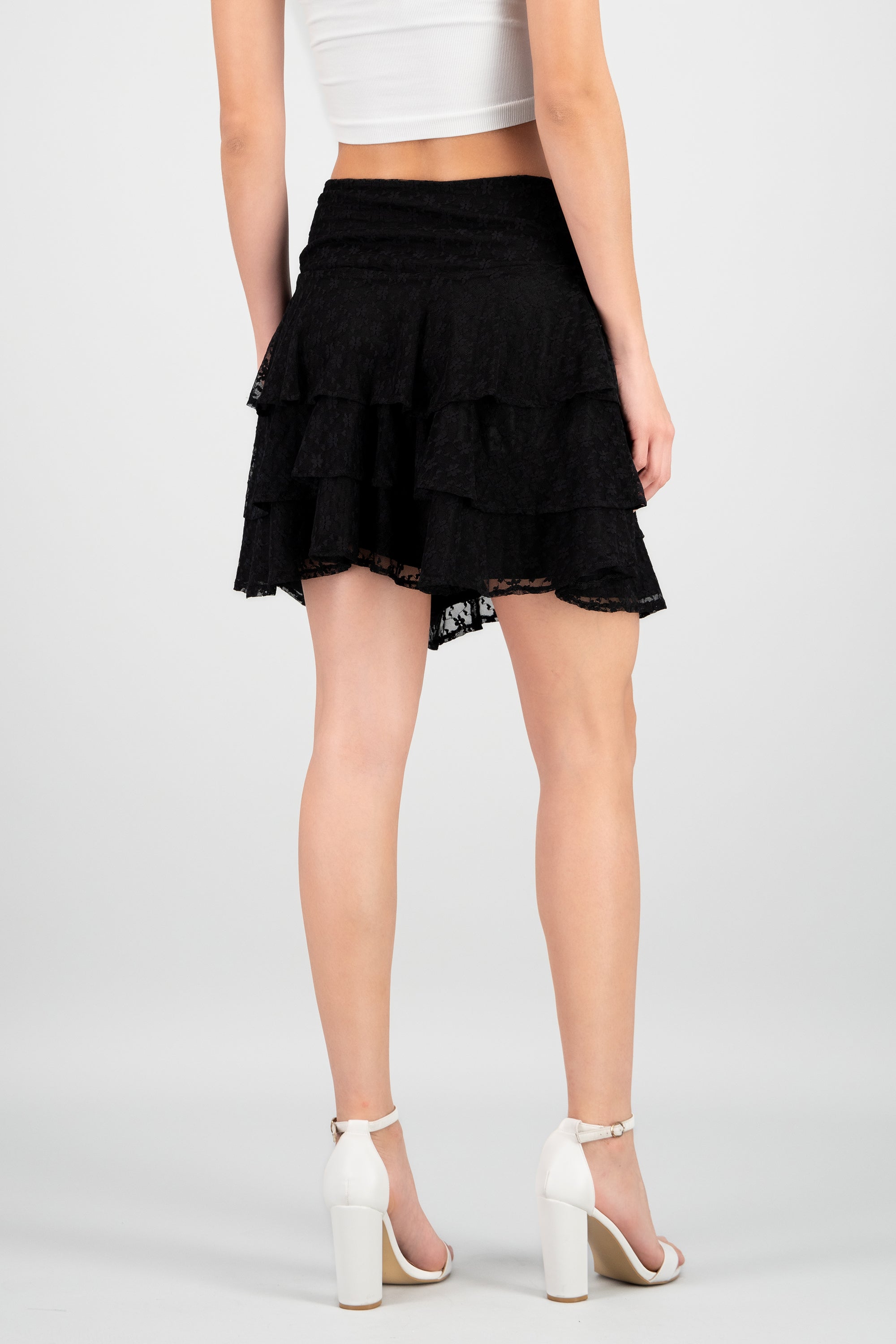 Falda mini doble olan encaje NEGRO