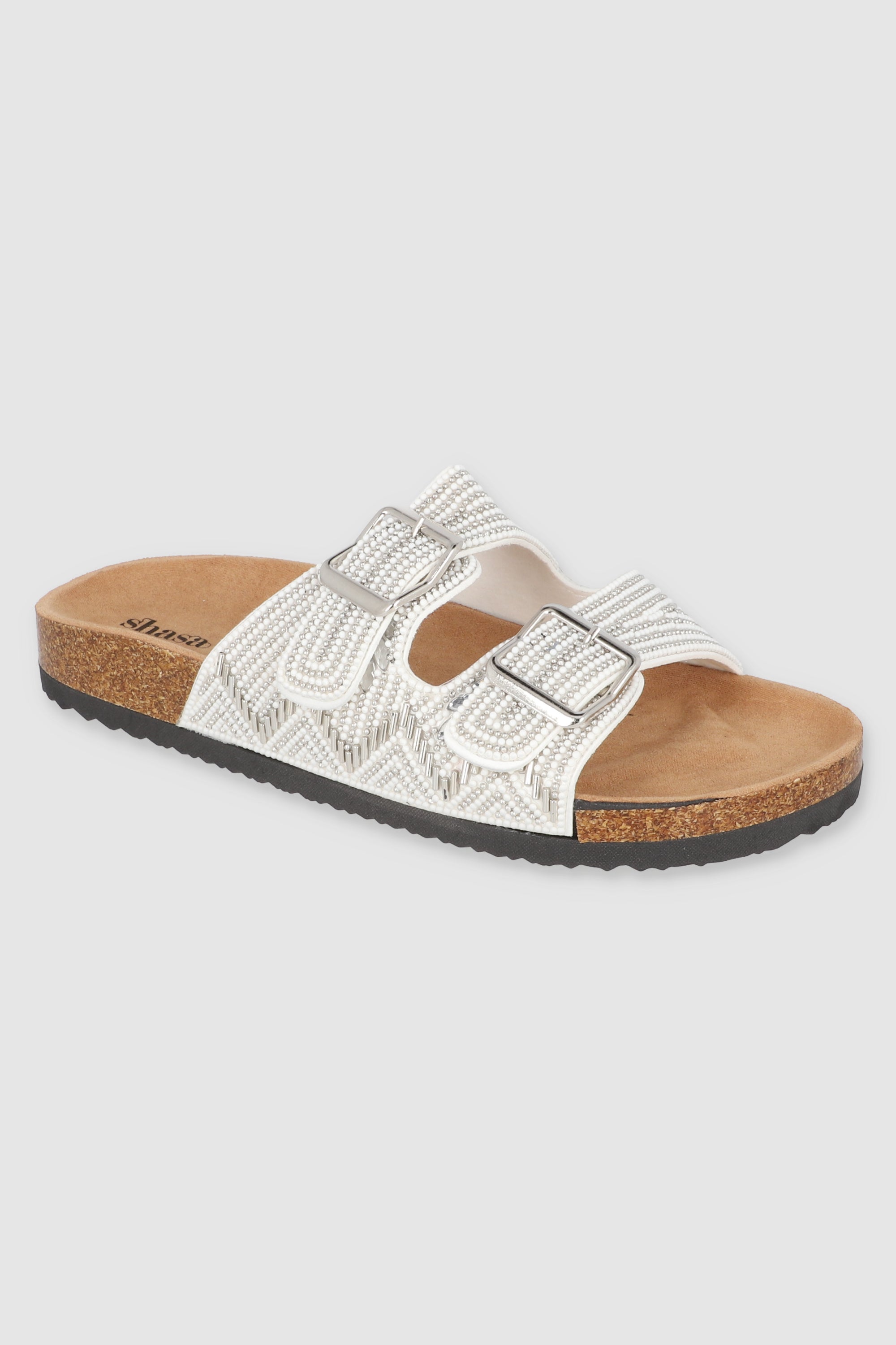 Sandalia dos tiras chaquiras BLANCO