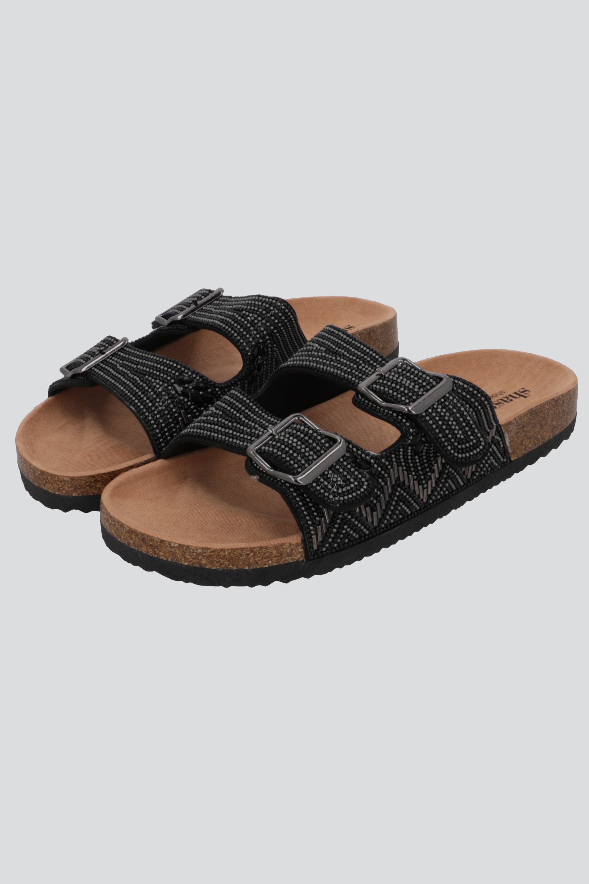 Sandalia dos tiras chaquiras NEGRO