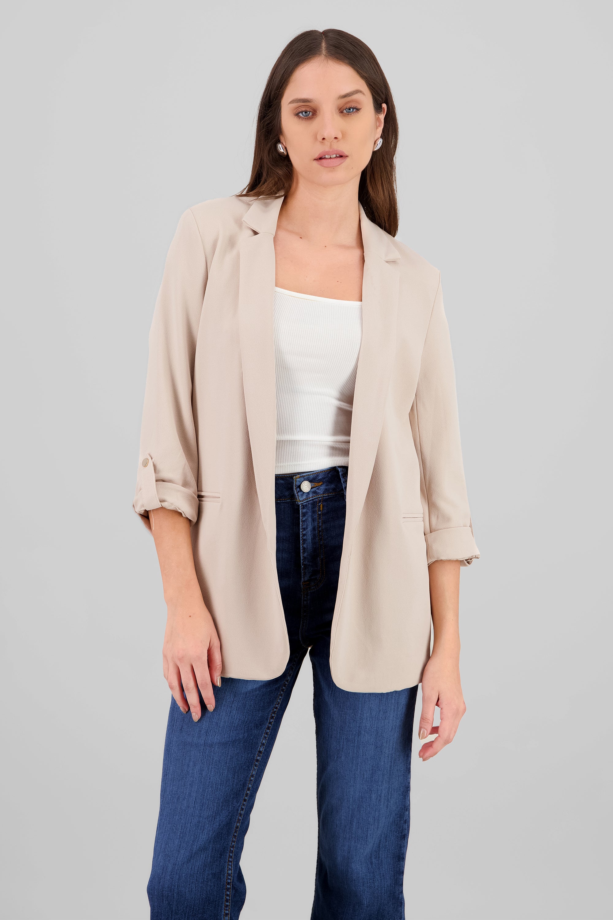 Blazer manga 3/4 con boton liso BEIGE