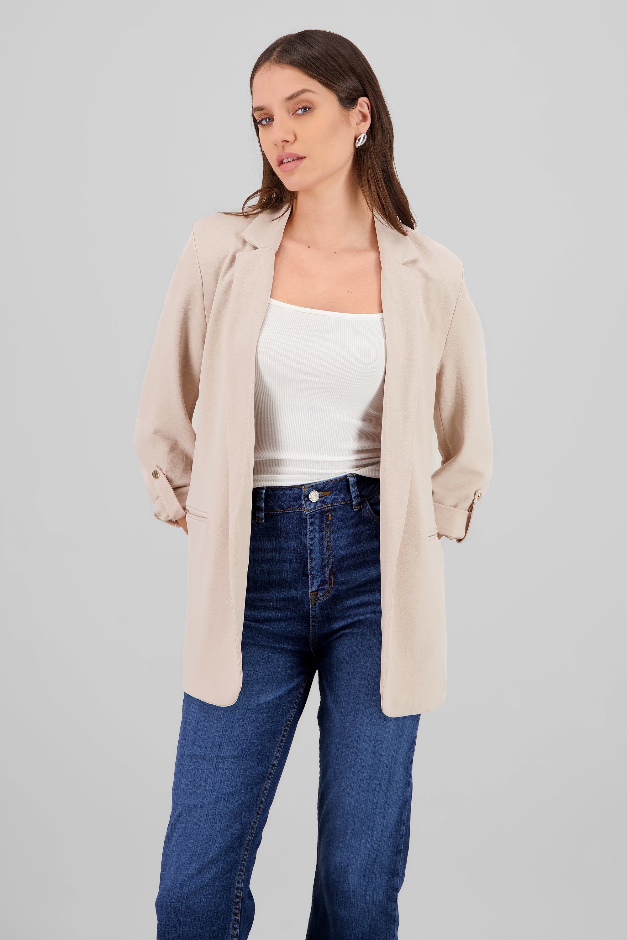 Blazer manga 3/4 con boton liso BEIGE