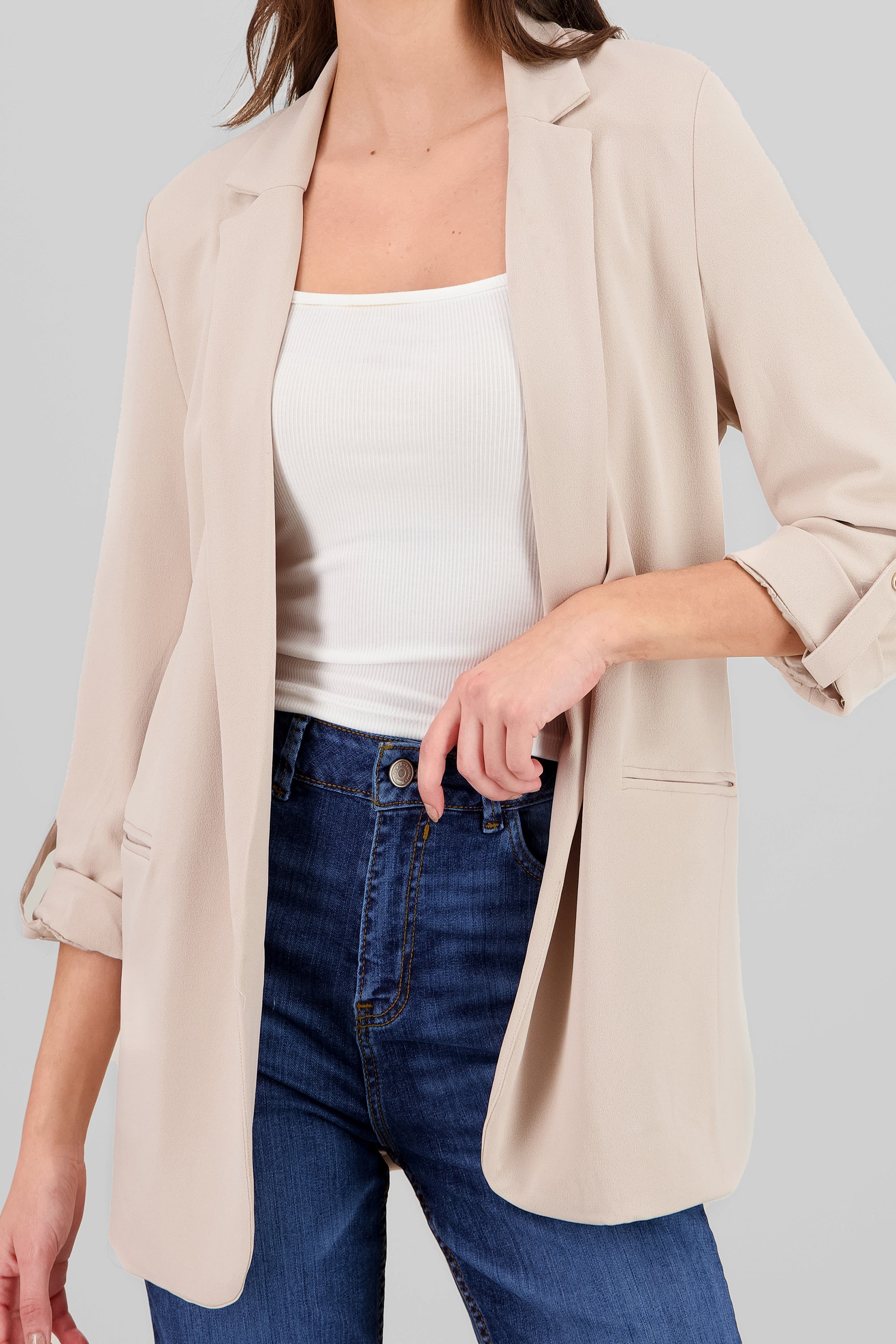 Blazer manga 3/4 con boton liso BEIGE