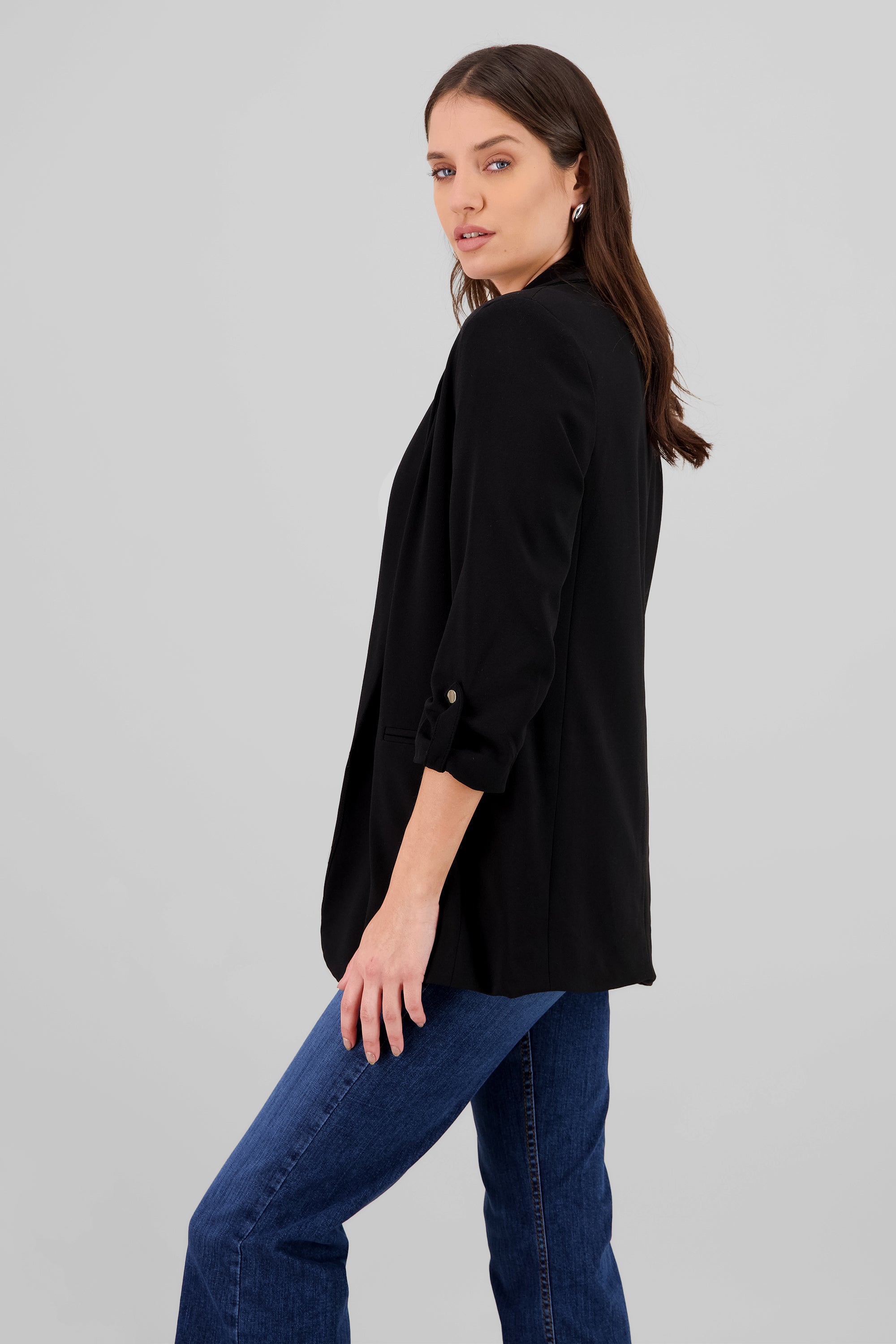 Blazer manga 3/4 con boton liso NEGRO