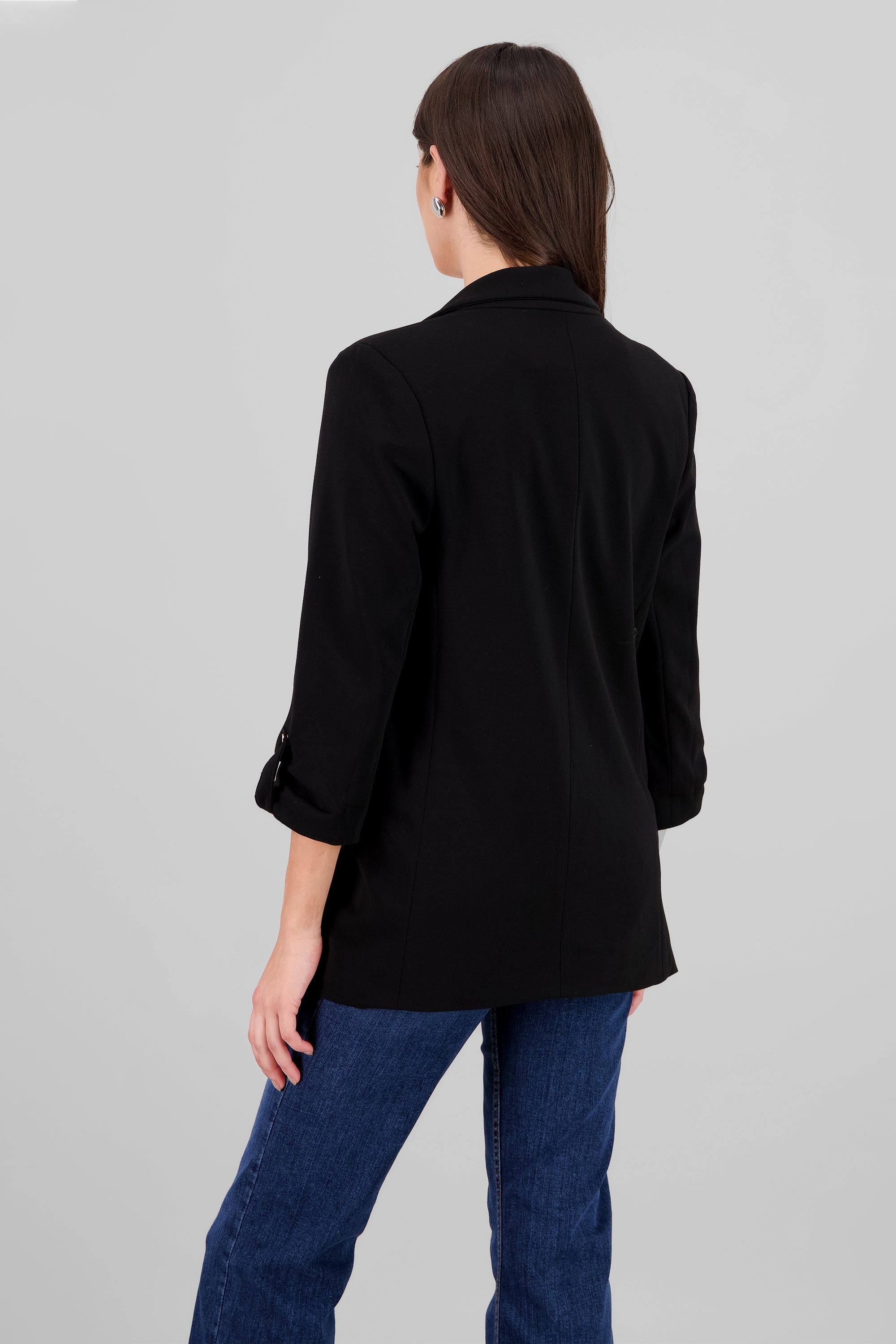 Blazer manga 3/4 con boton liso NEGRO