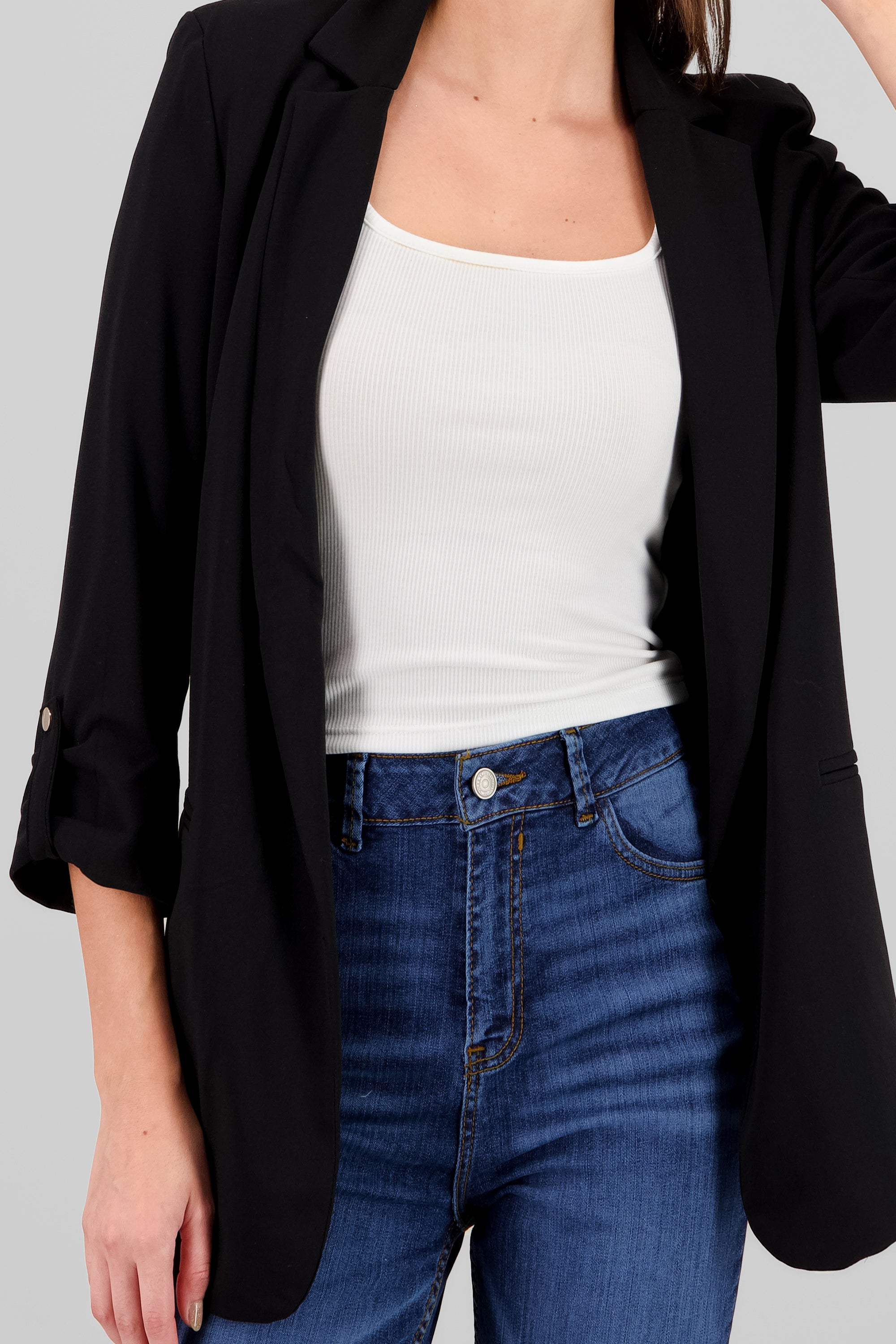 Blazer manga 3/4 con boton liso NEGRO