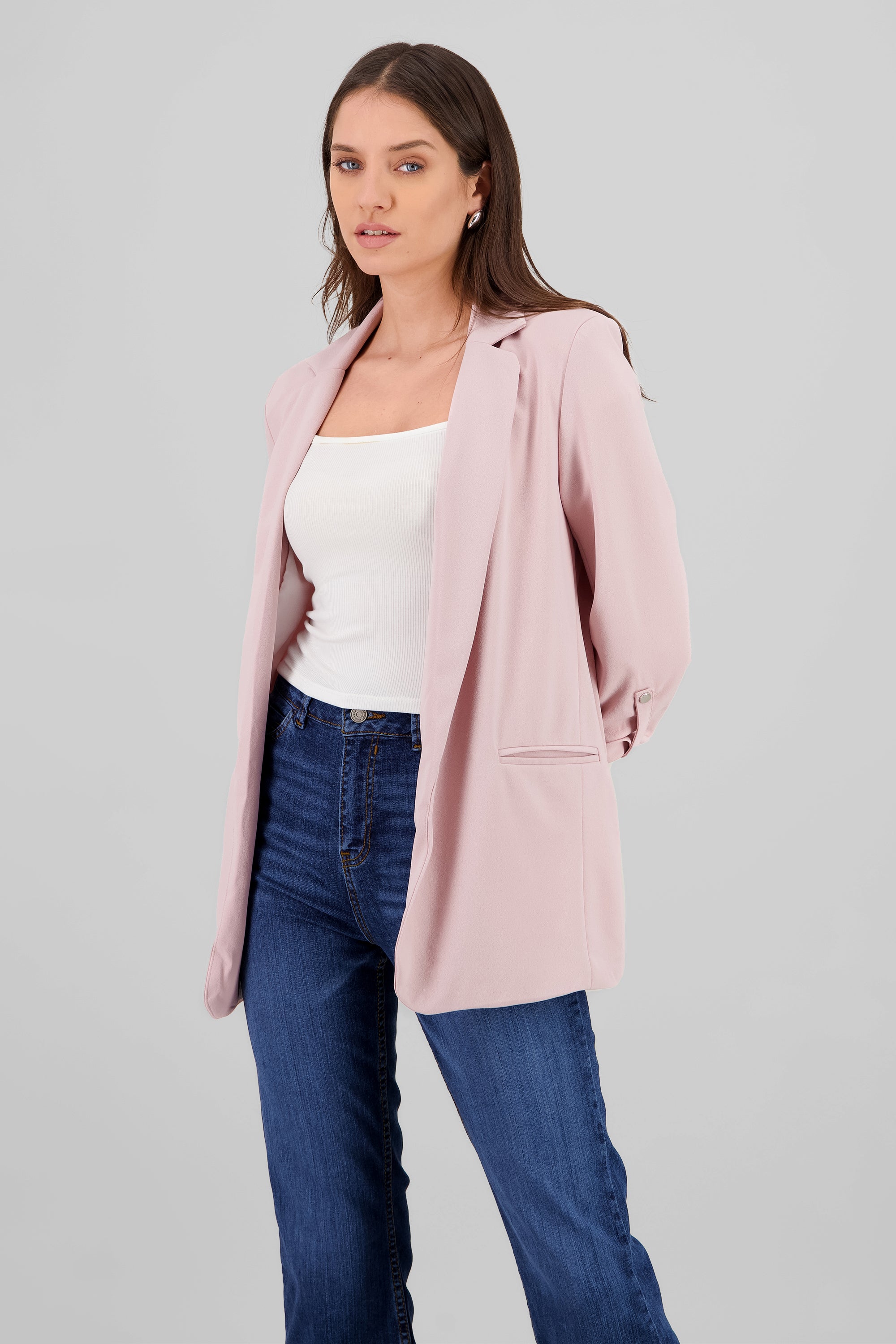 Blazer manga 3/4 con boton liso ROSA