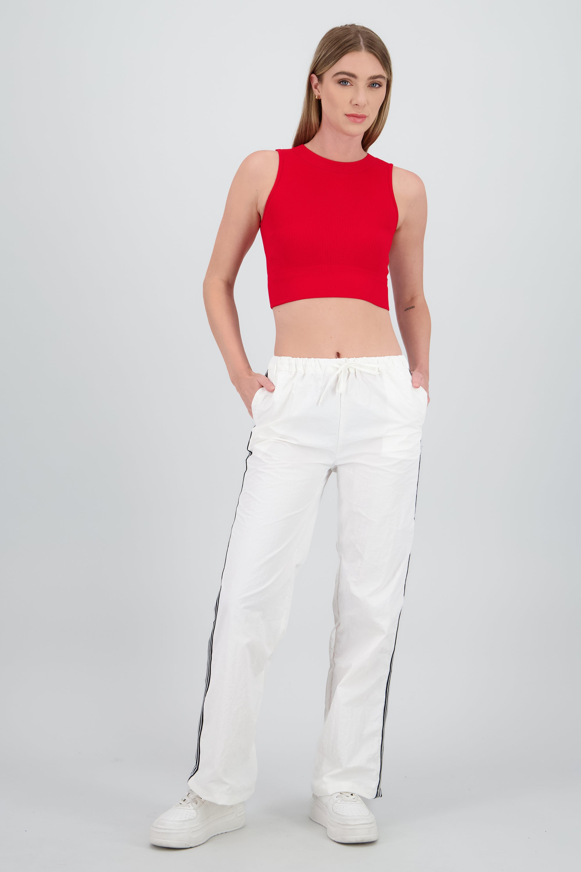Pantalones lisos rayas nylon BLANCO