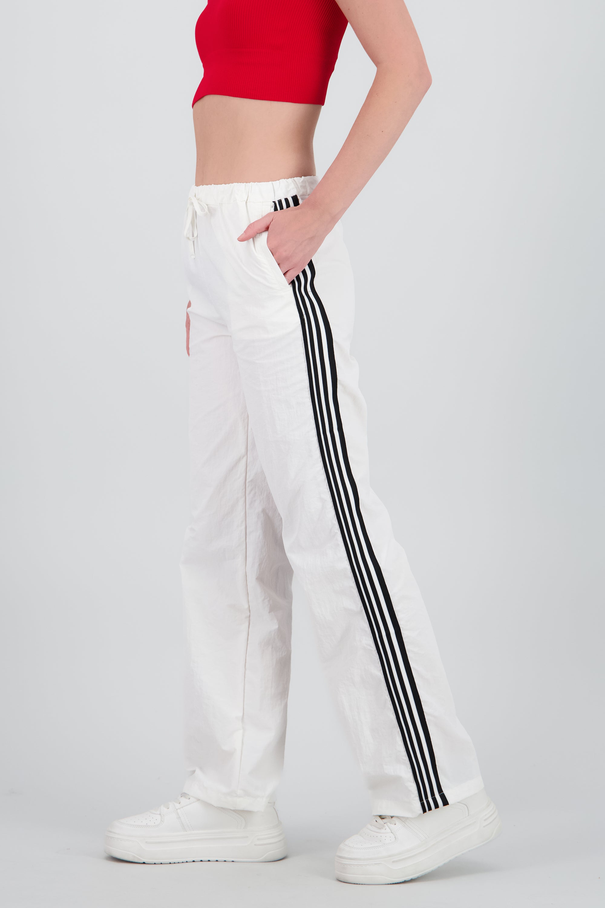 Pantalones lisos rayas nylon BLANCO