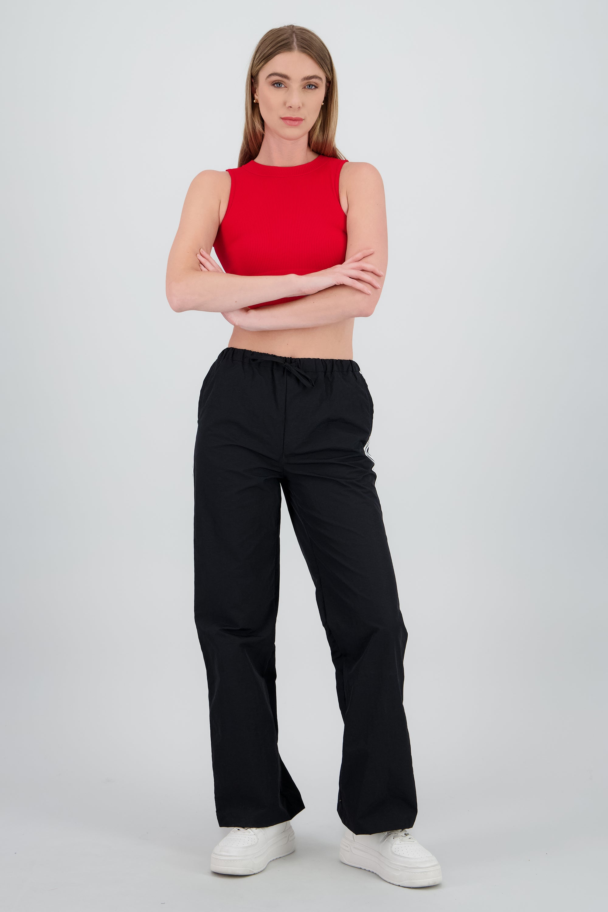 Pantalones lisos rayas nylon NEGRO