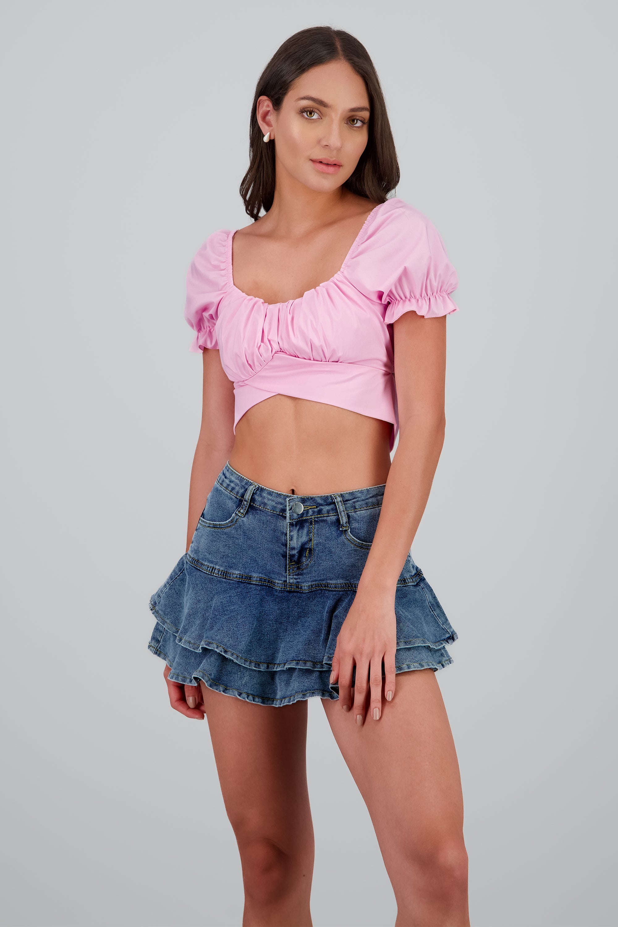 Top manga abullonada drapeado ROSA