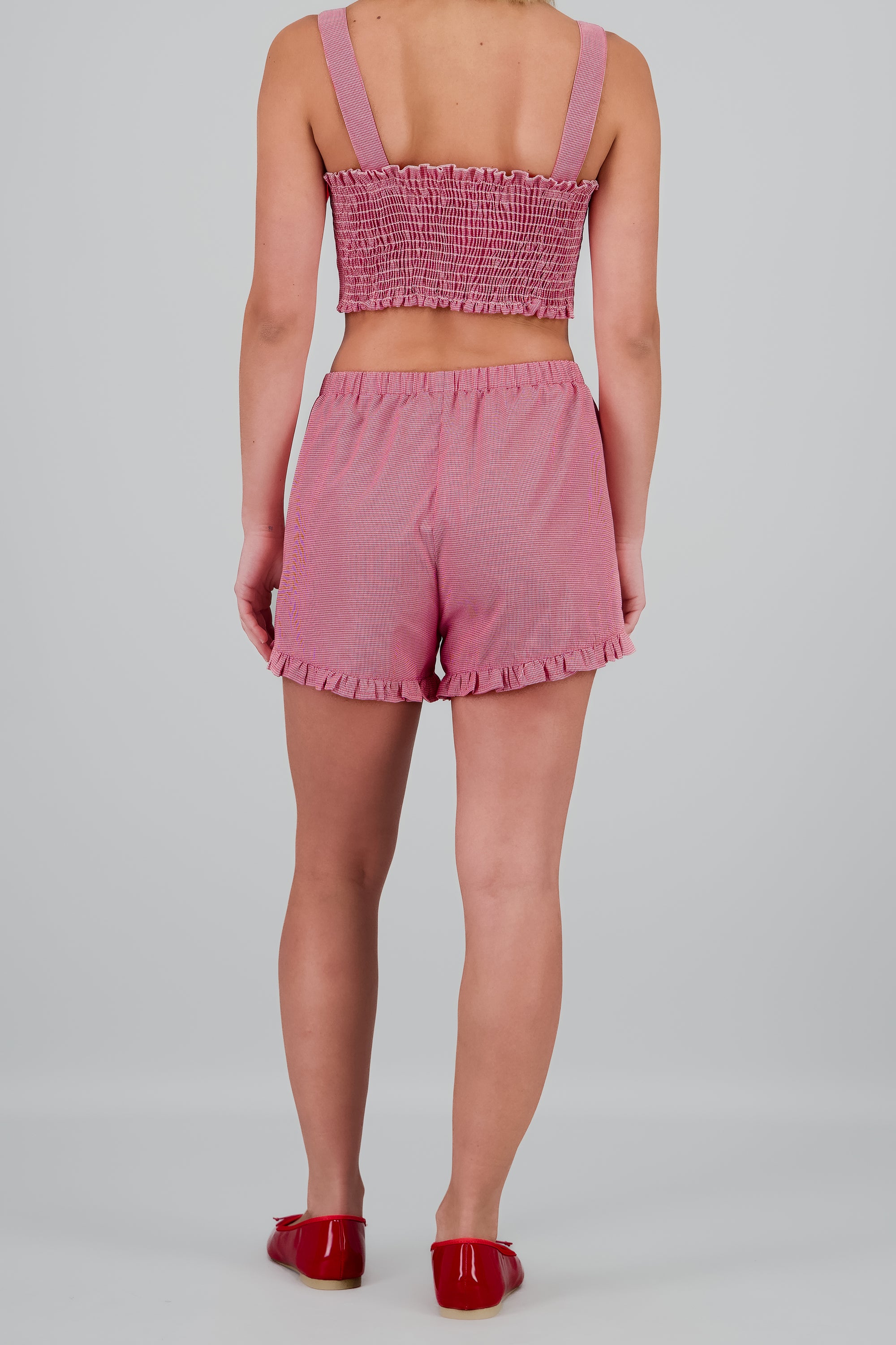 Short cuadros detalle olanes ROJO COMBO