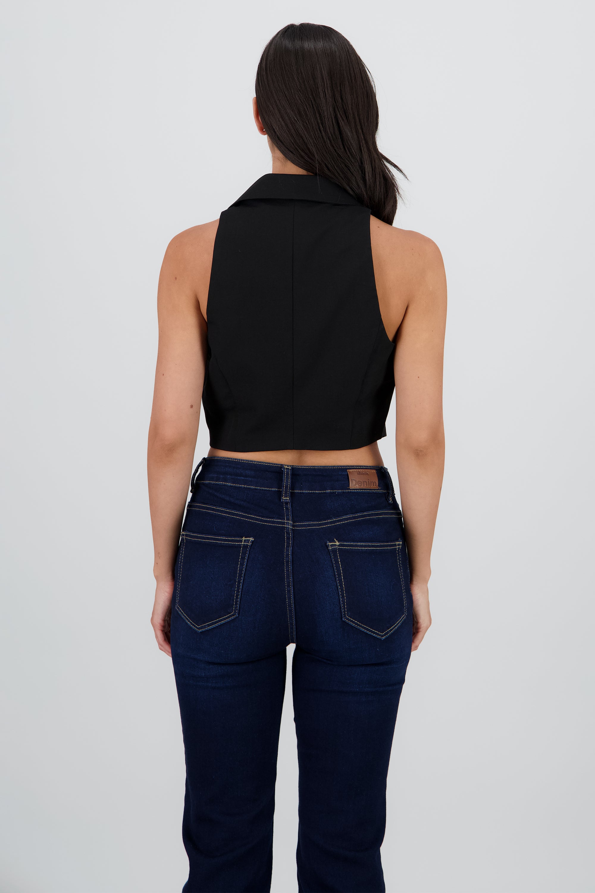 Chaleco liso con solapa NEGRO