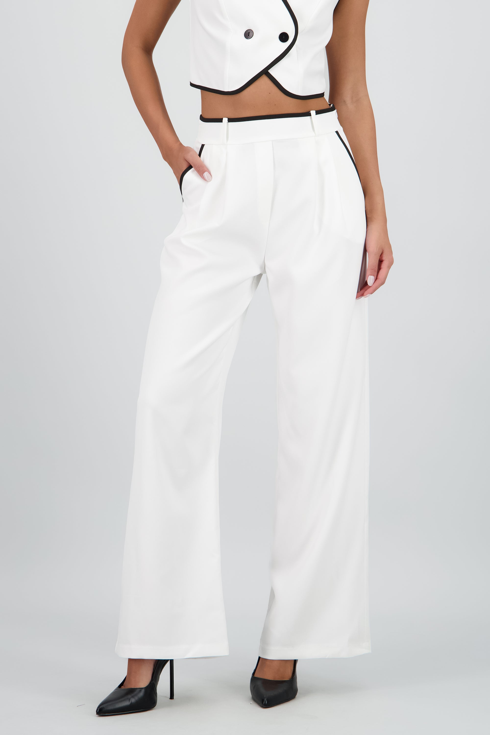Pantalon sastre con pinza detalle contraste Hyp BLANCO COMBO