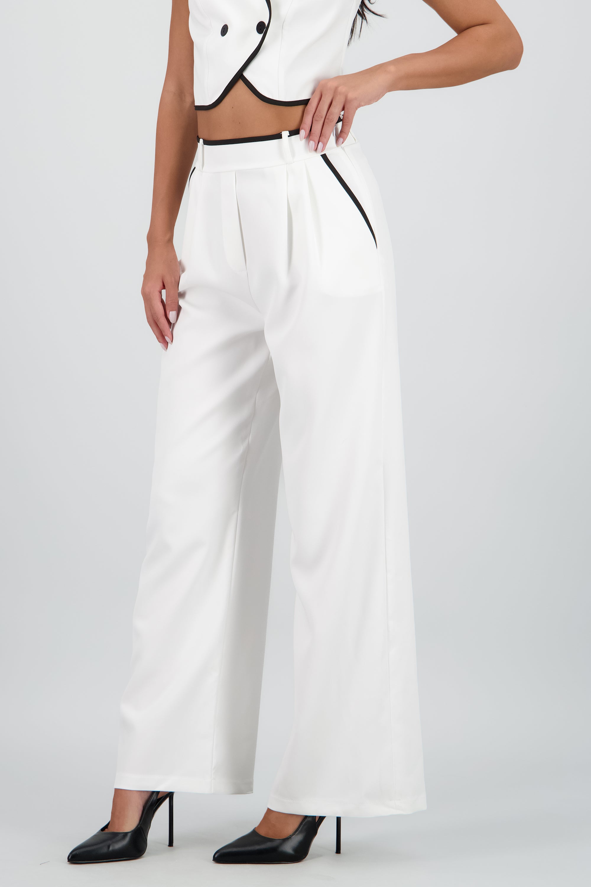 Pantalon sastre con pinza detalle contraste Hyp BLANCO COMBO