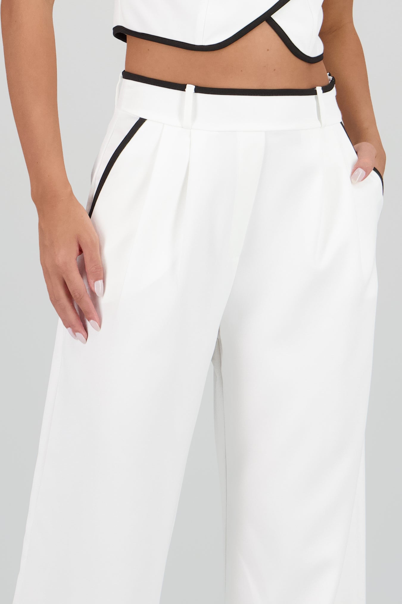 Pantalon sastre con pinza detalle contraste Hyp BLANCO COMBO