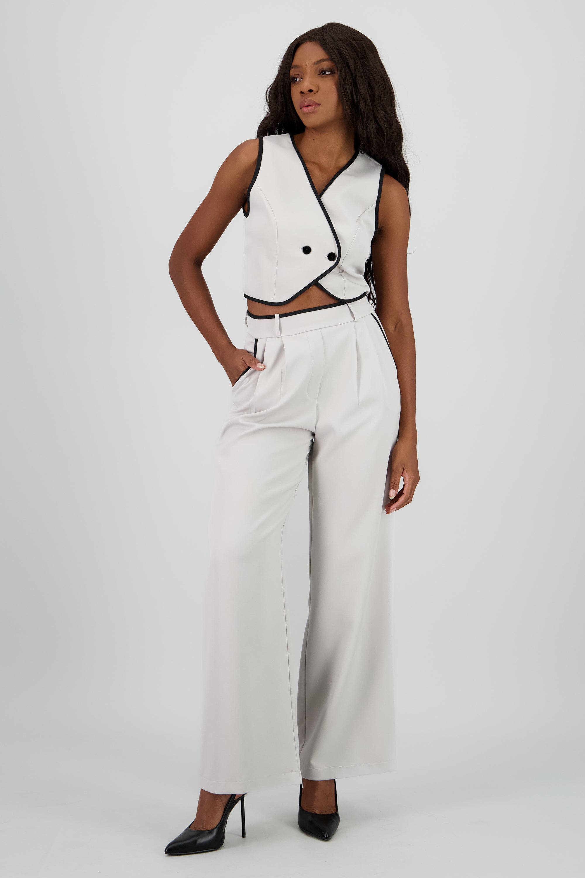 Pantalon sastre con pinza detalle contraste Hyp GRIS