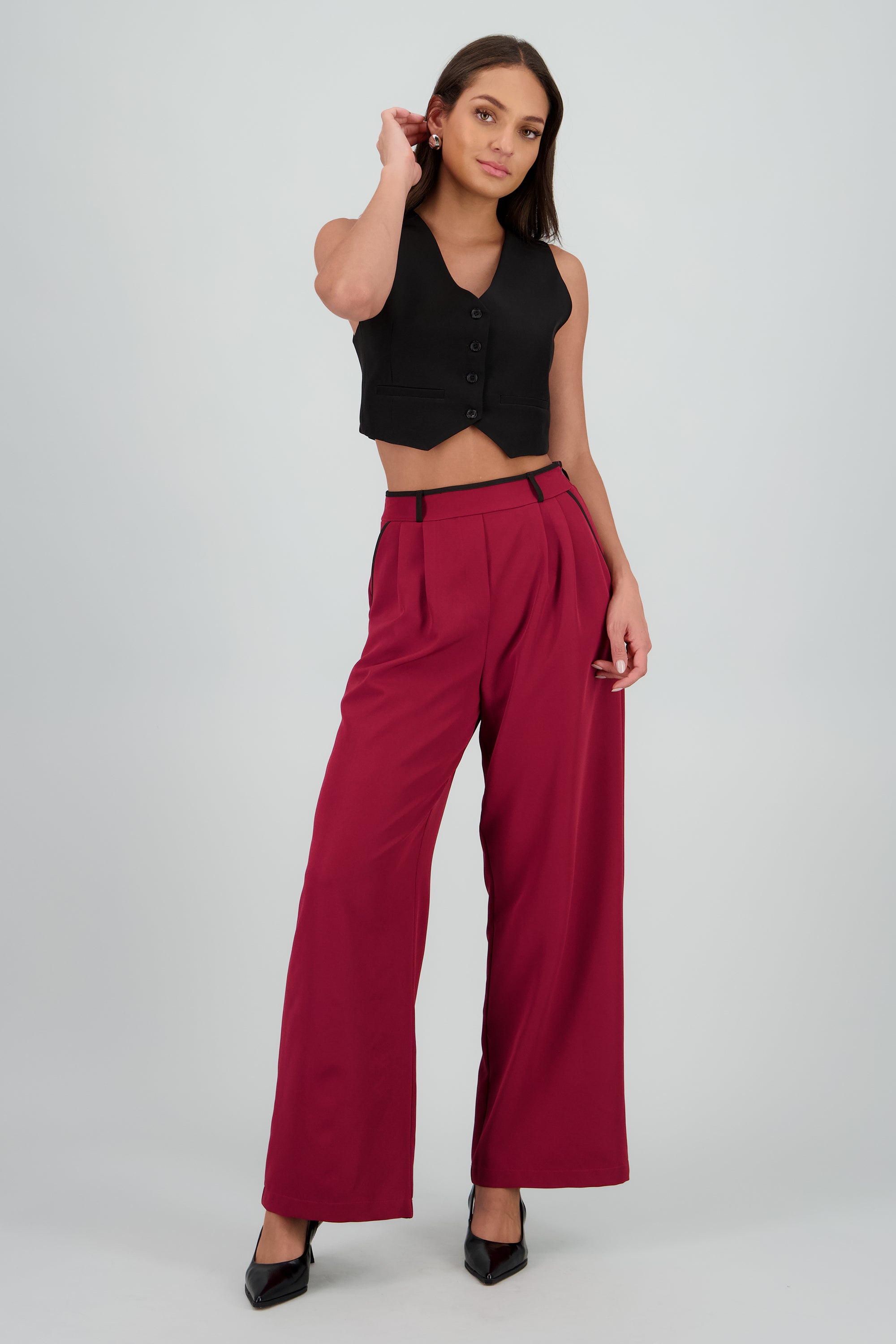 Pantalon sastre con pinza detalle contraste Hyp VINO COMBO
