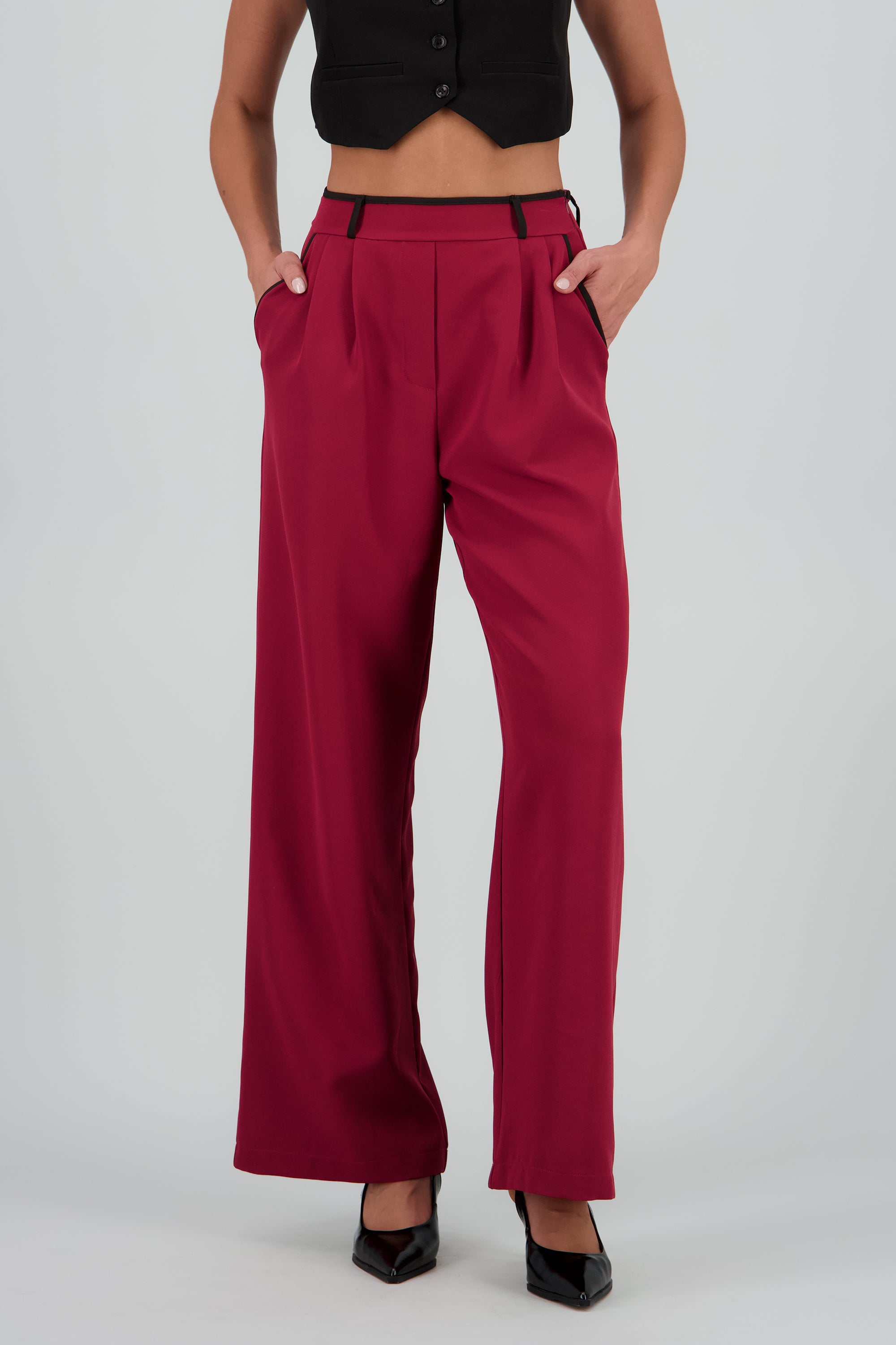 Pantalon sastre con pinza detalle contraste Hyp VINO COMBO
