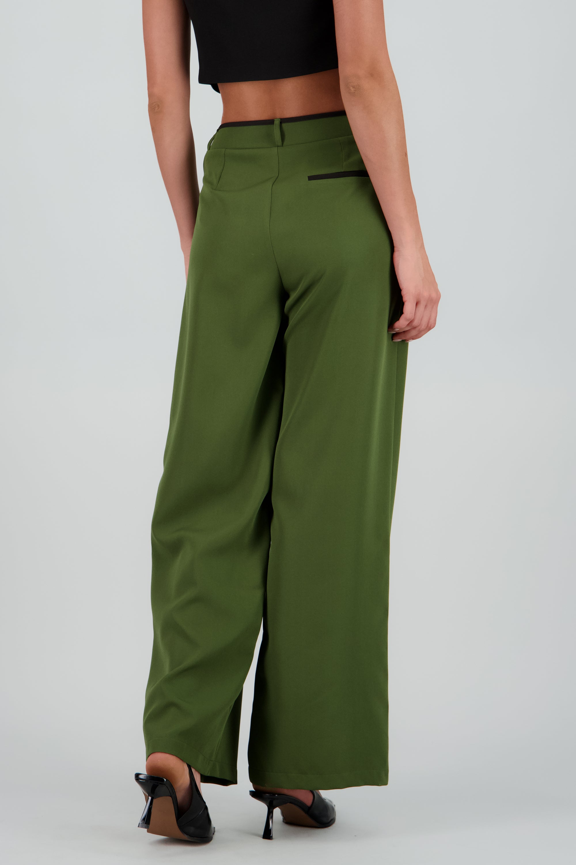 Pantalon sastre con pinza detalle contraste Hyp OLIVO COMBO