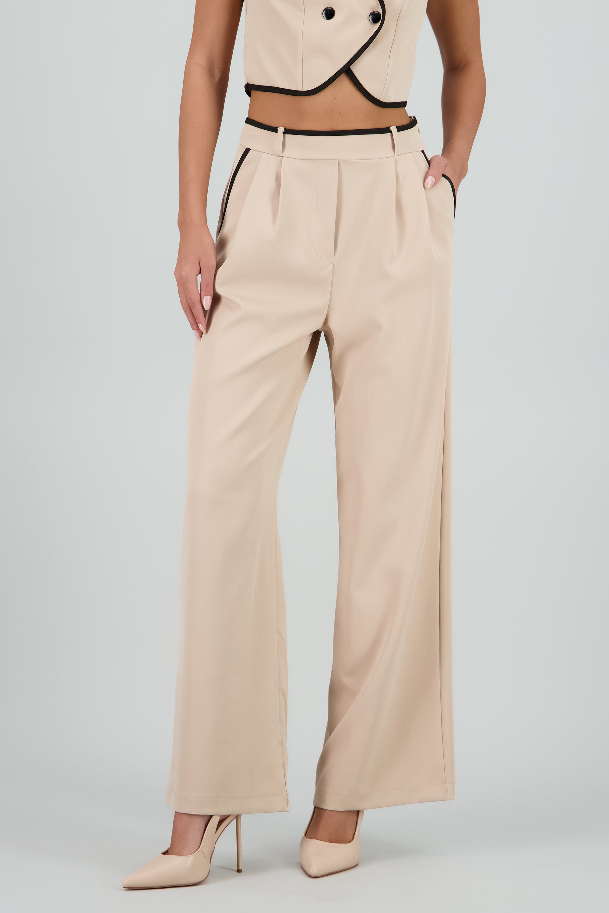 Pantalon sastre con pinza detalle contraste Hyp KHAKI COMBO