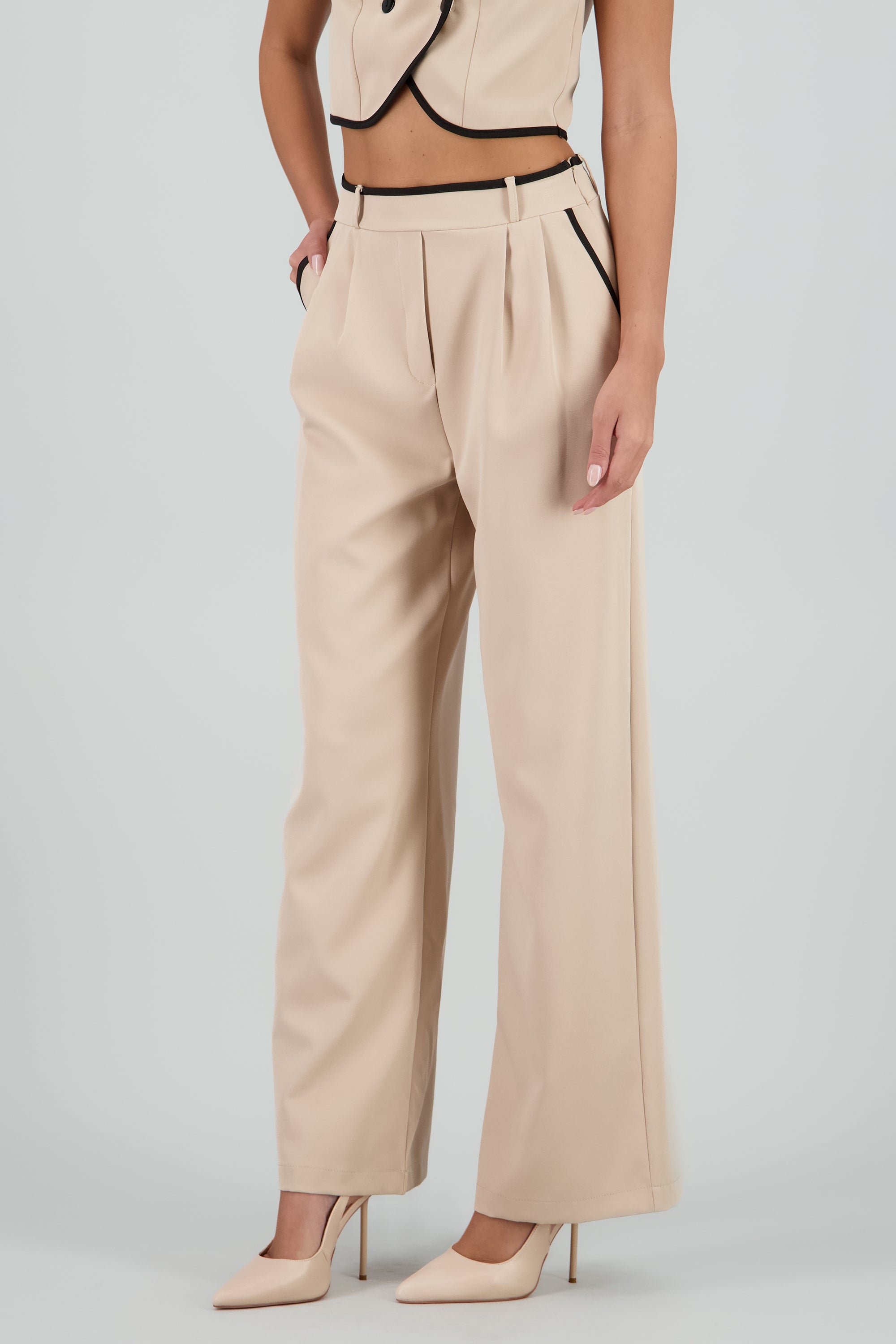 Pantalon sastre con pinza detalle contraste Hyp KHAKI COMBO