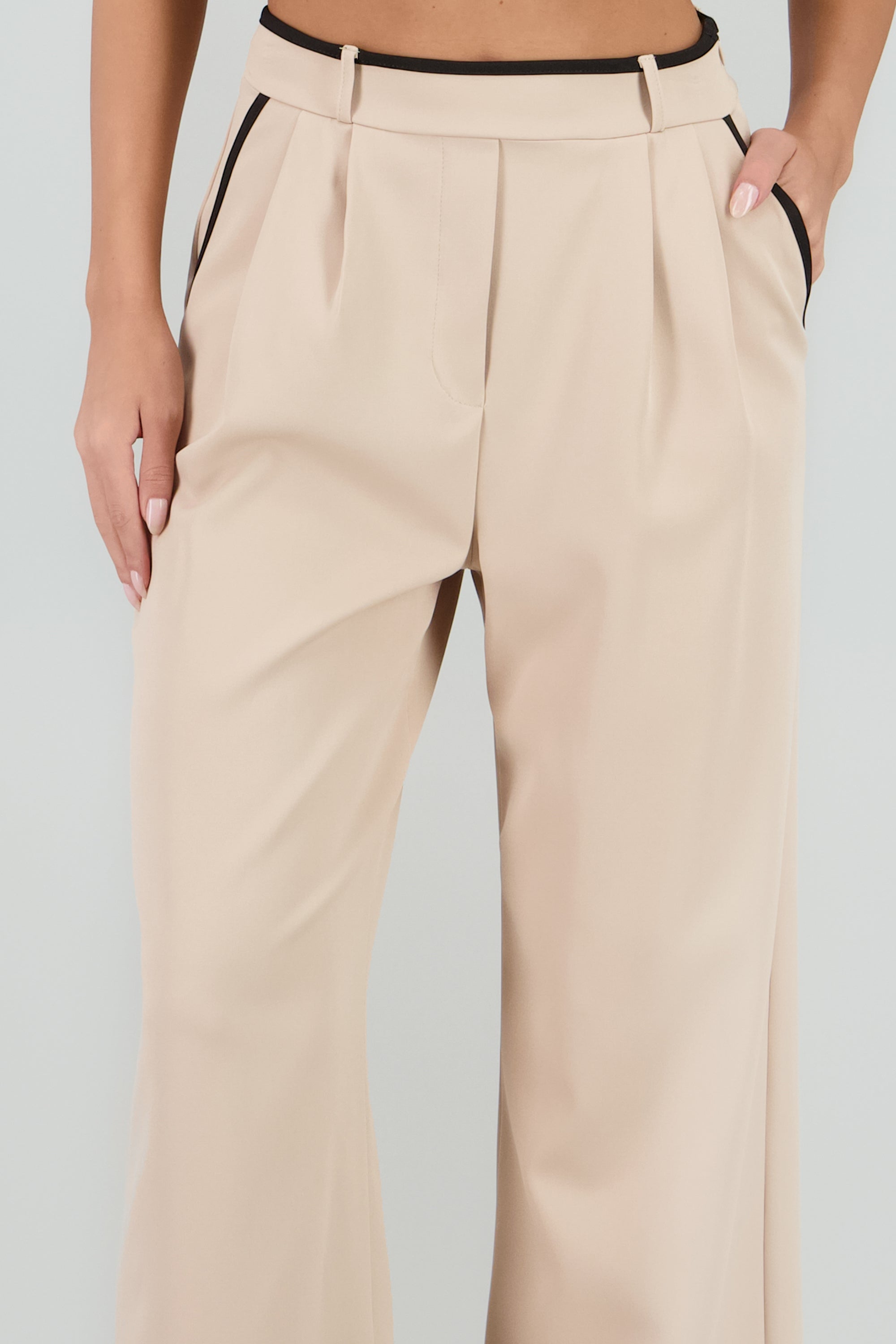 Pantalon sastre con pinza detalle contraste Hyp KHAKI COMBO