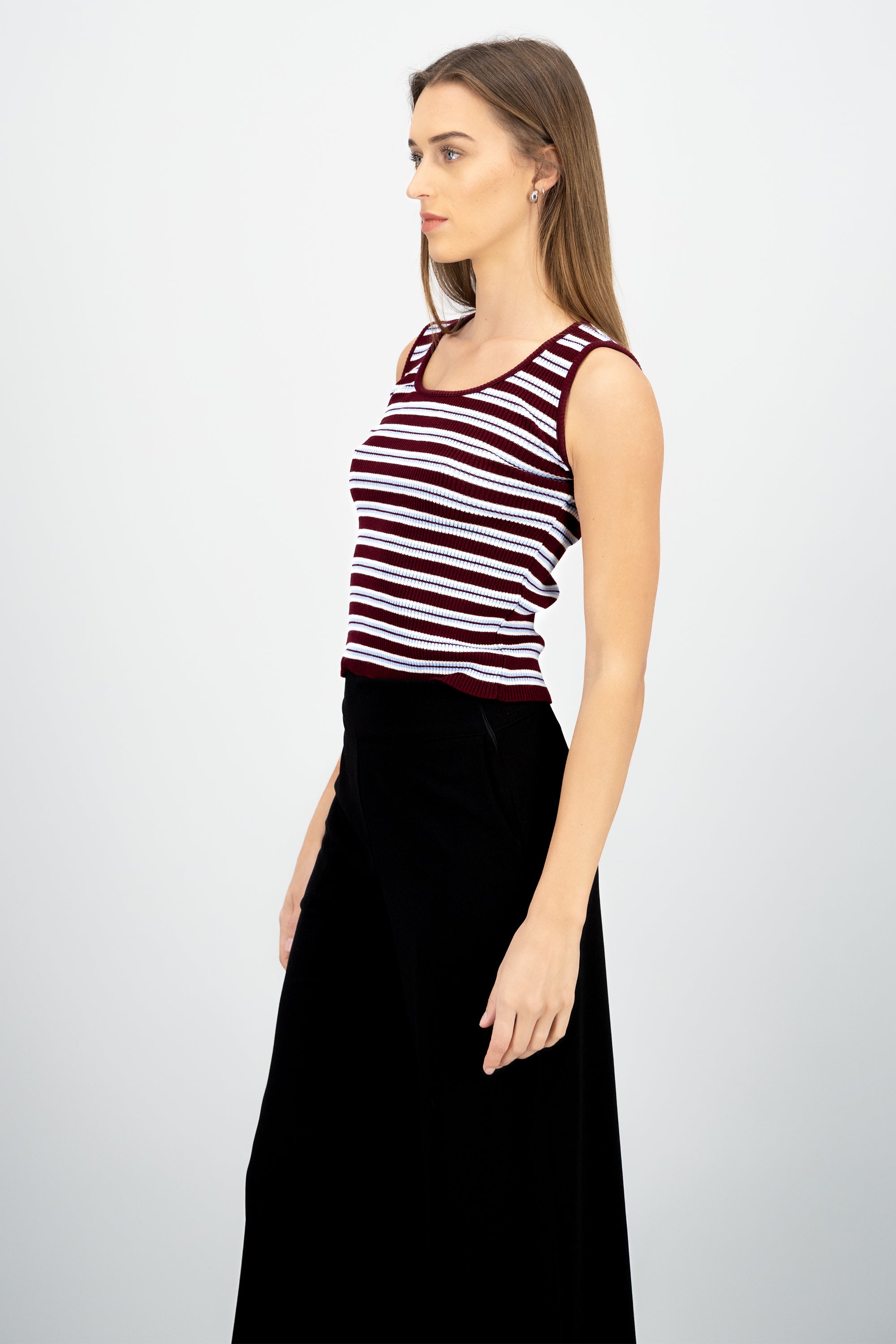 Top rayas rib con cuello redondo Hypsters VINO COMBO