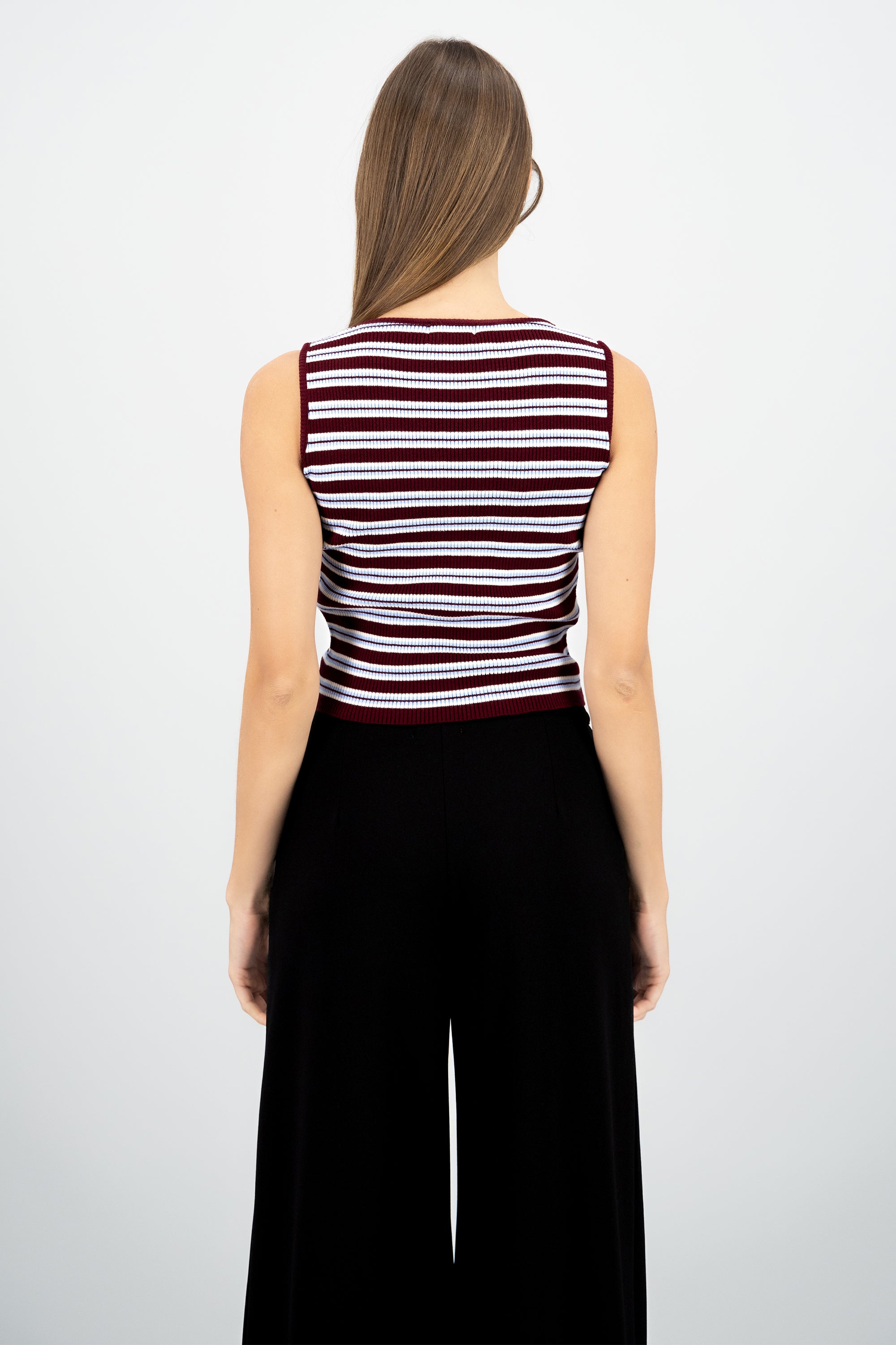 Top rayas rib con cuello redondo Hypsters VINO COMBO
