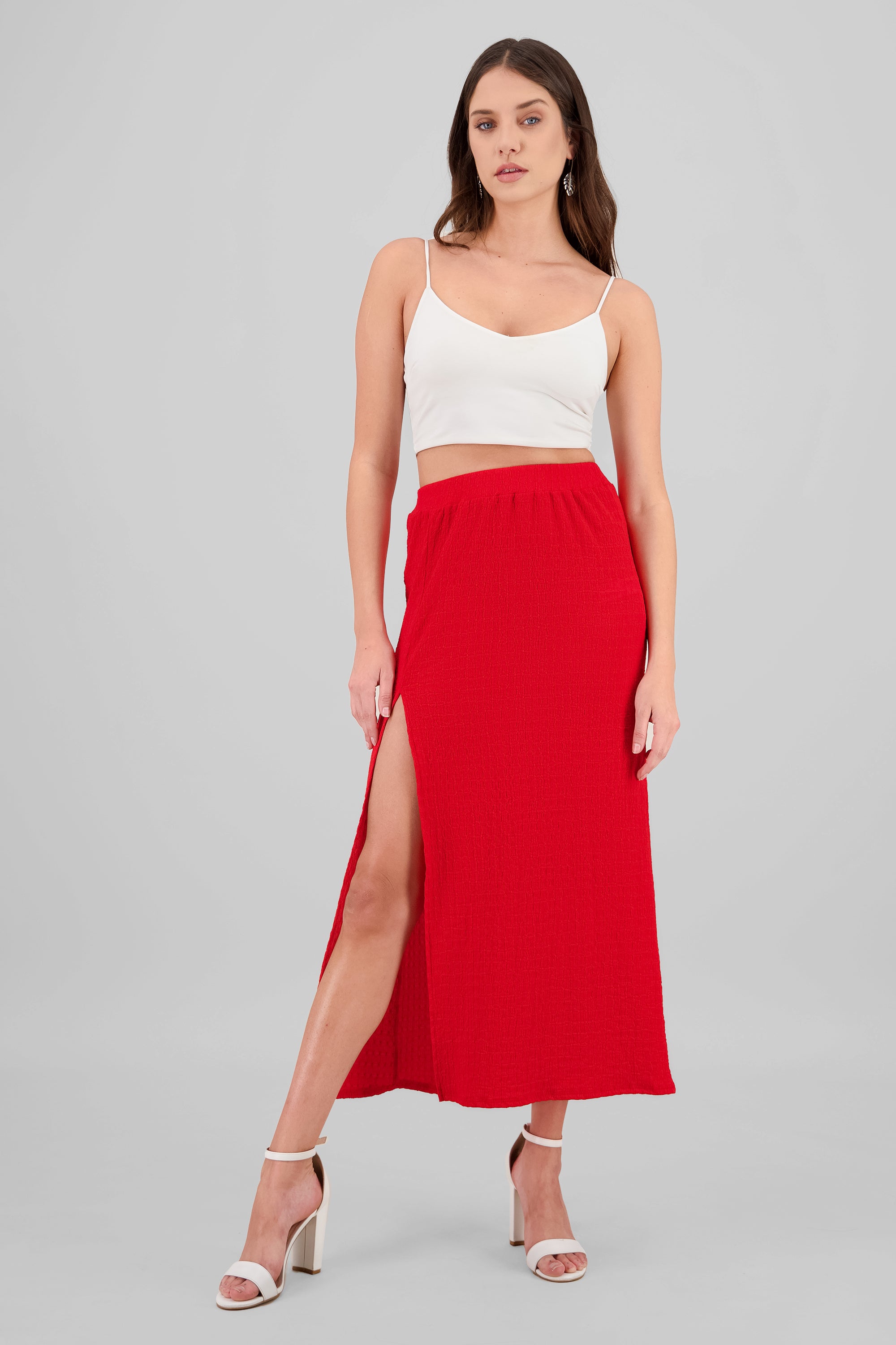 Falda midi detalle textura ROJO