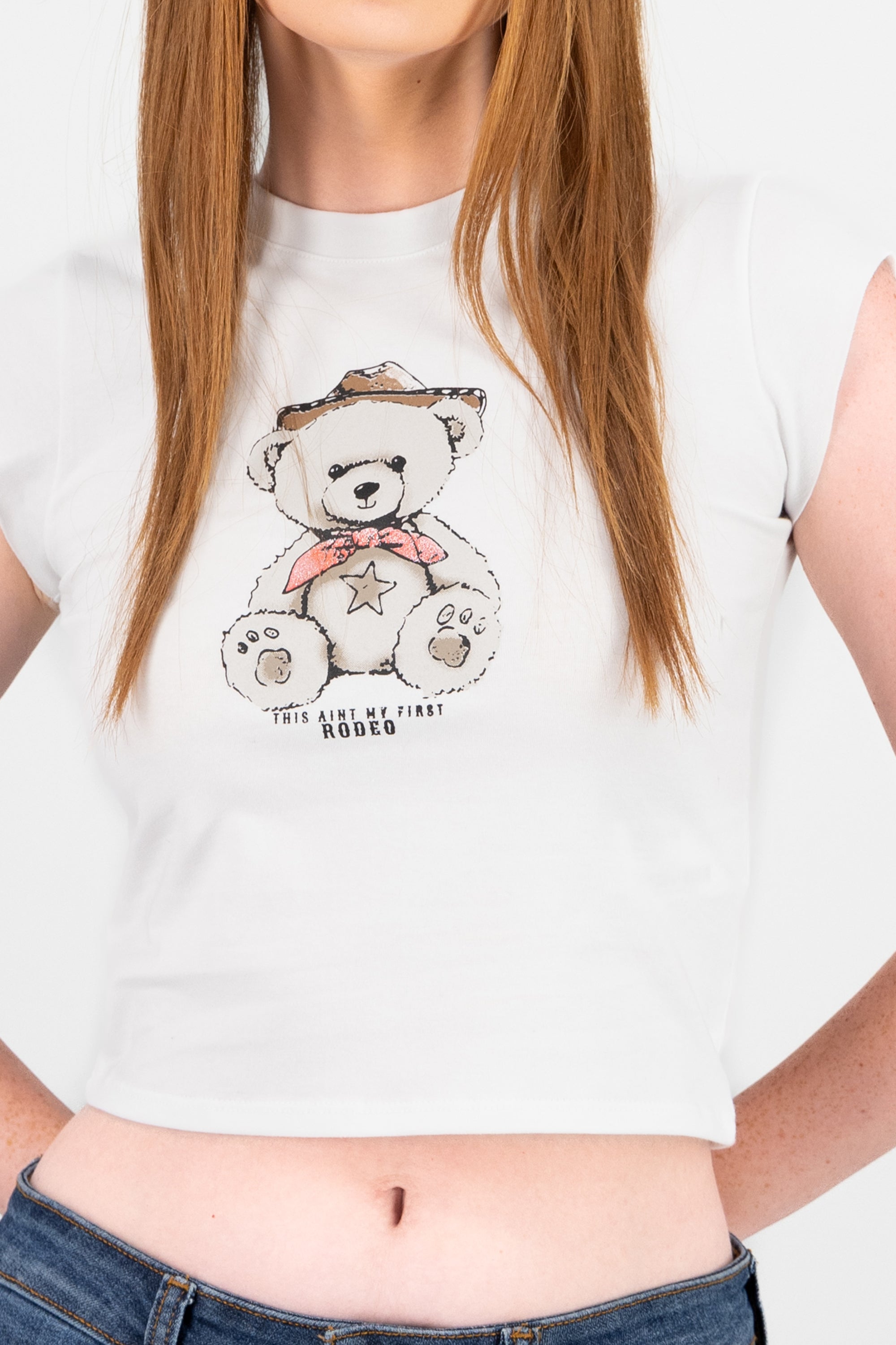 Playera espampado oso vaquero BLANCO